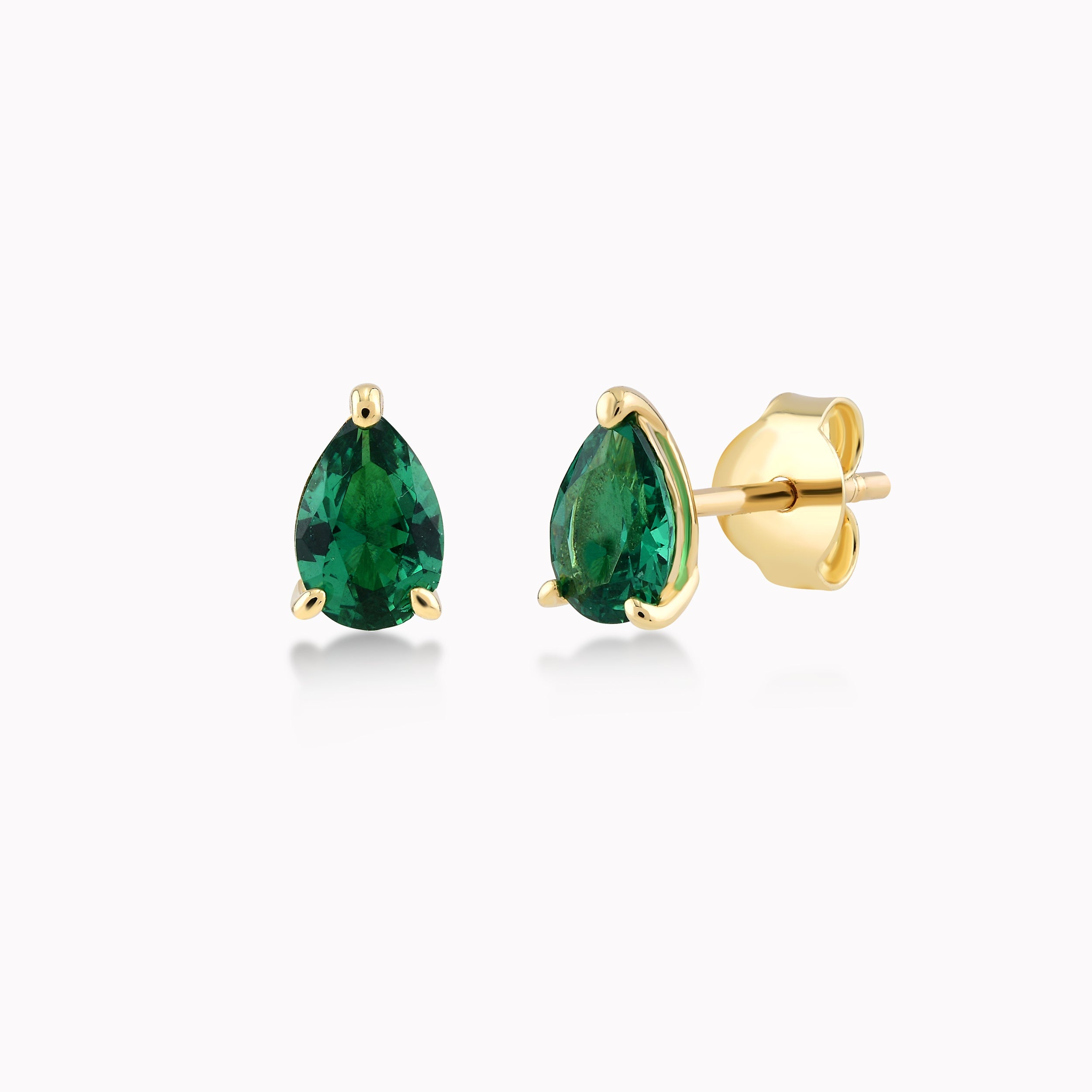 Cercei Aur Galben 14K Cu Zirconiu Verde, Solitar Lacrima 0.80gr