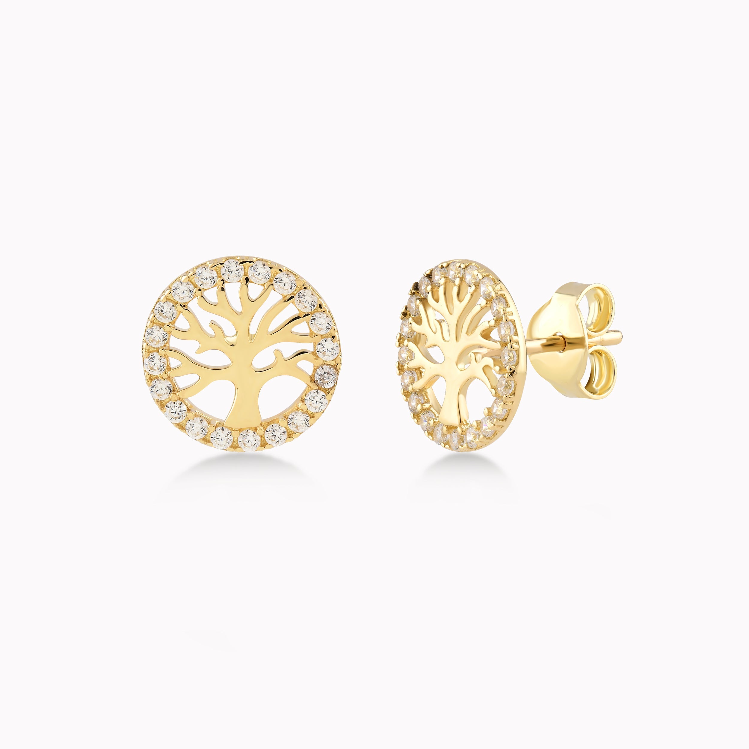 Cercei Aur Galben 14K Cu Zirconiu Alb, Copacul Vietii 1.70gr