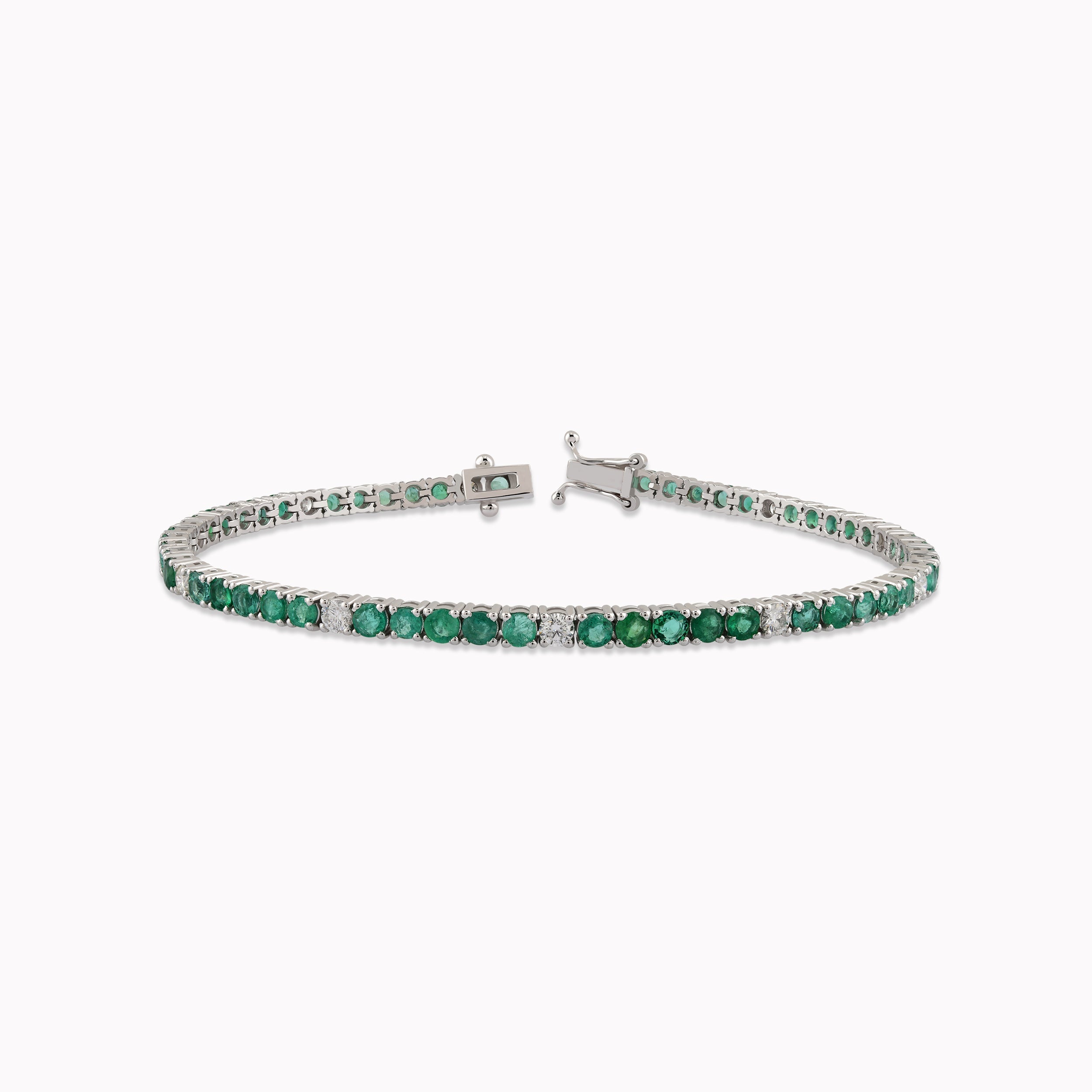 Bratara Aur Alb 14K cu Diamante si Smaralde 0.75ct