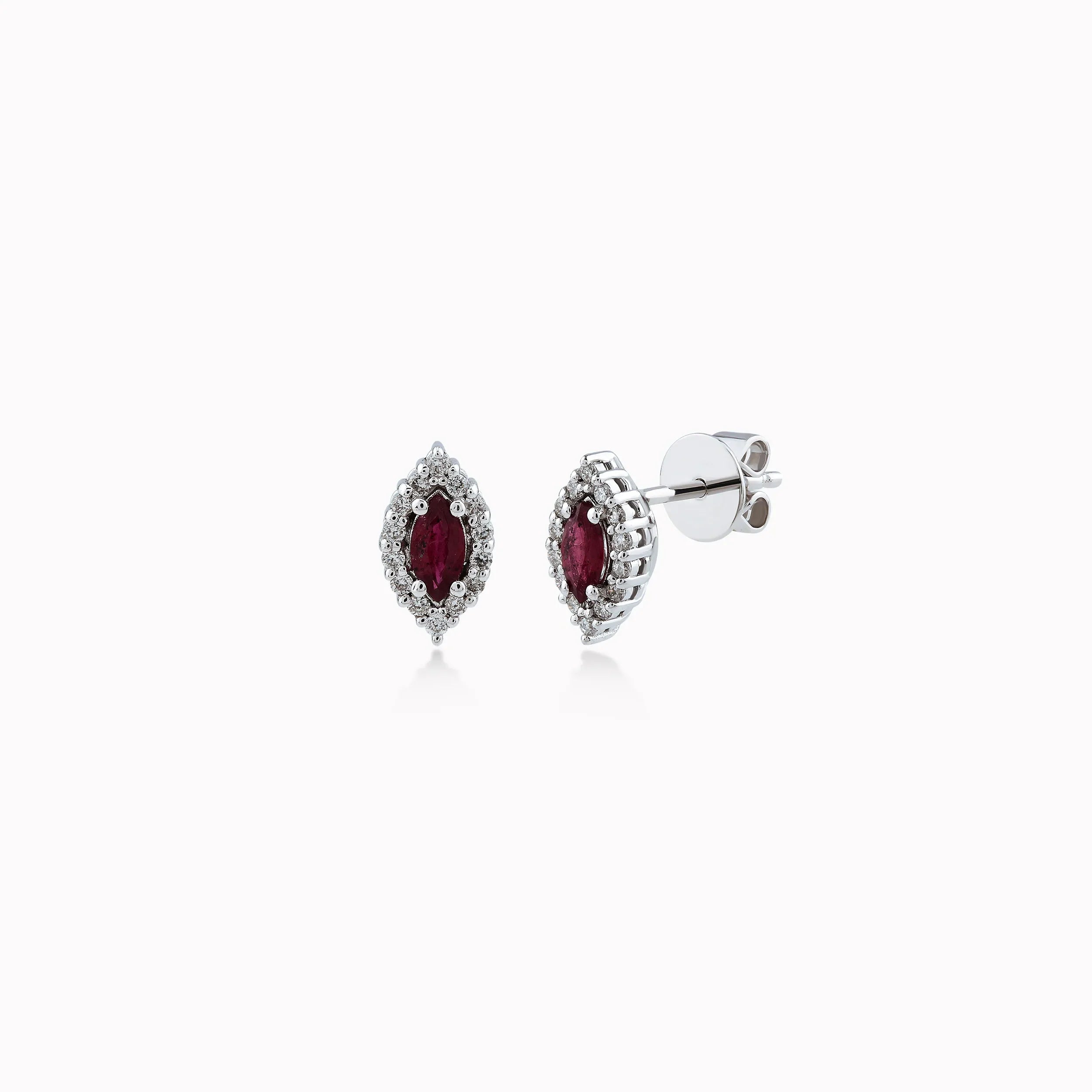 Cercei aur alb 14k cu diamante 0.12ct si rubin 0.25ct