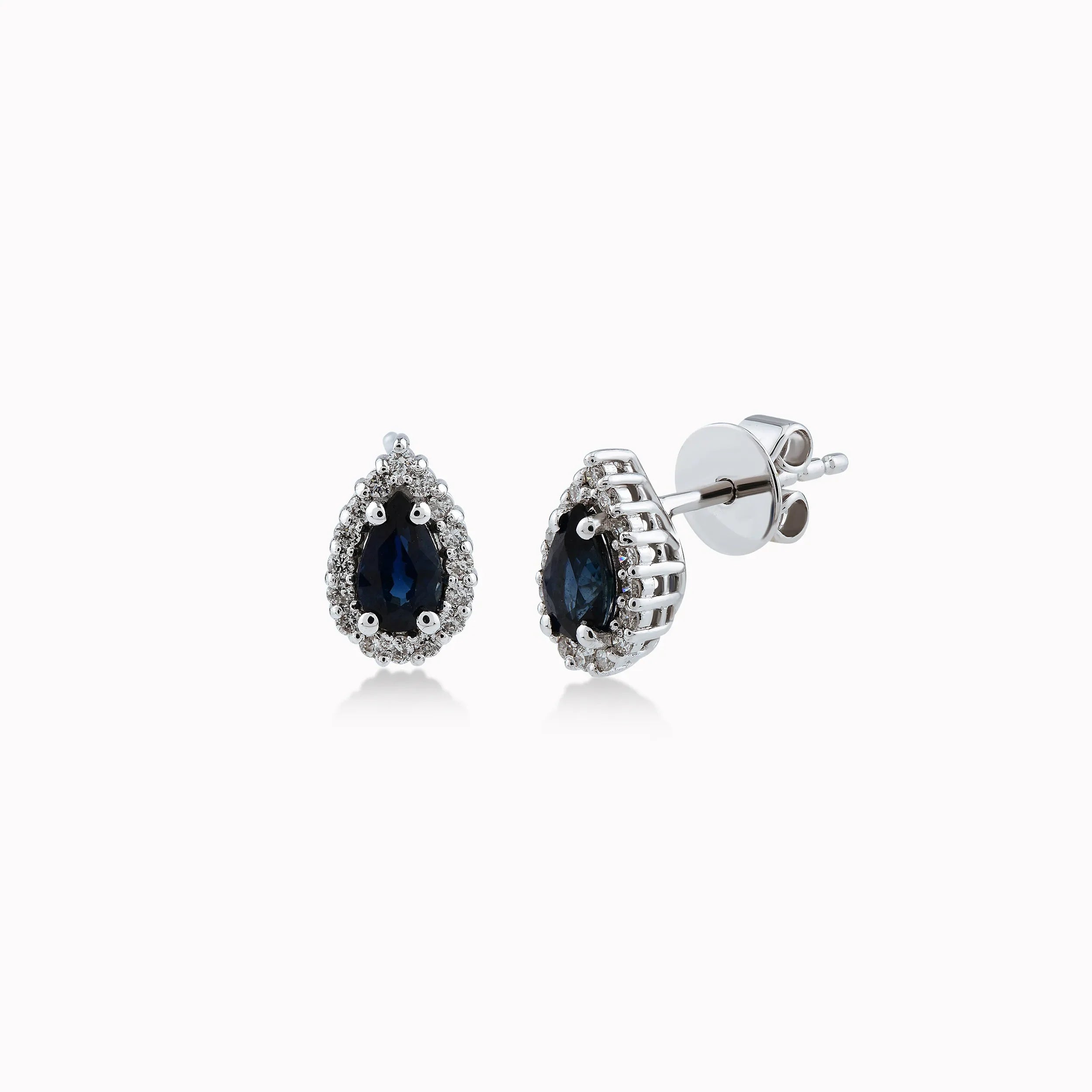 Cercei aur alb 14k cu diamante 0.12ct si safir 0.38ct