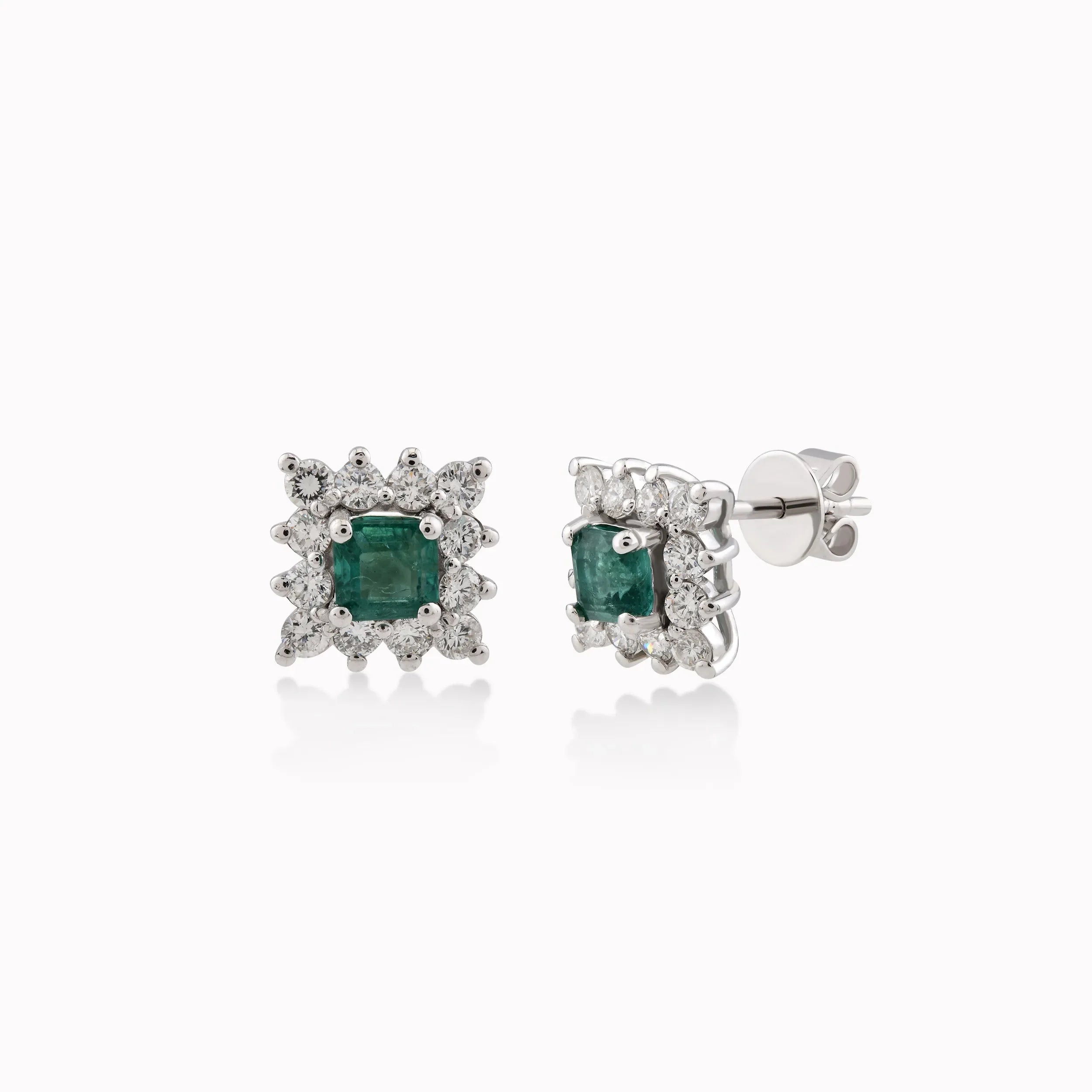 Cercei aur alb 14k cu diamante 0.7ct si smarald 0.65ct