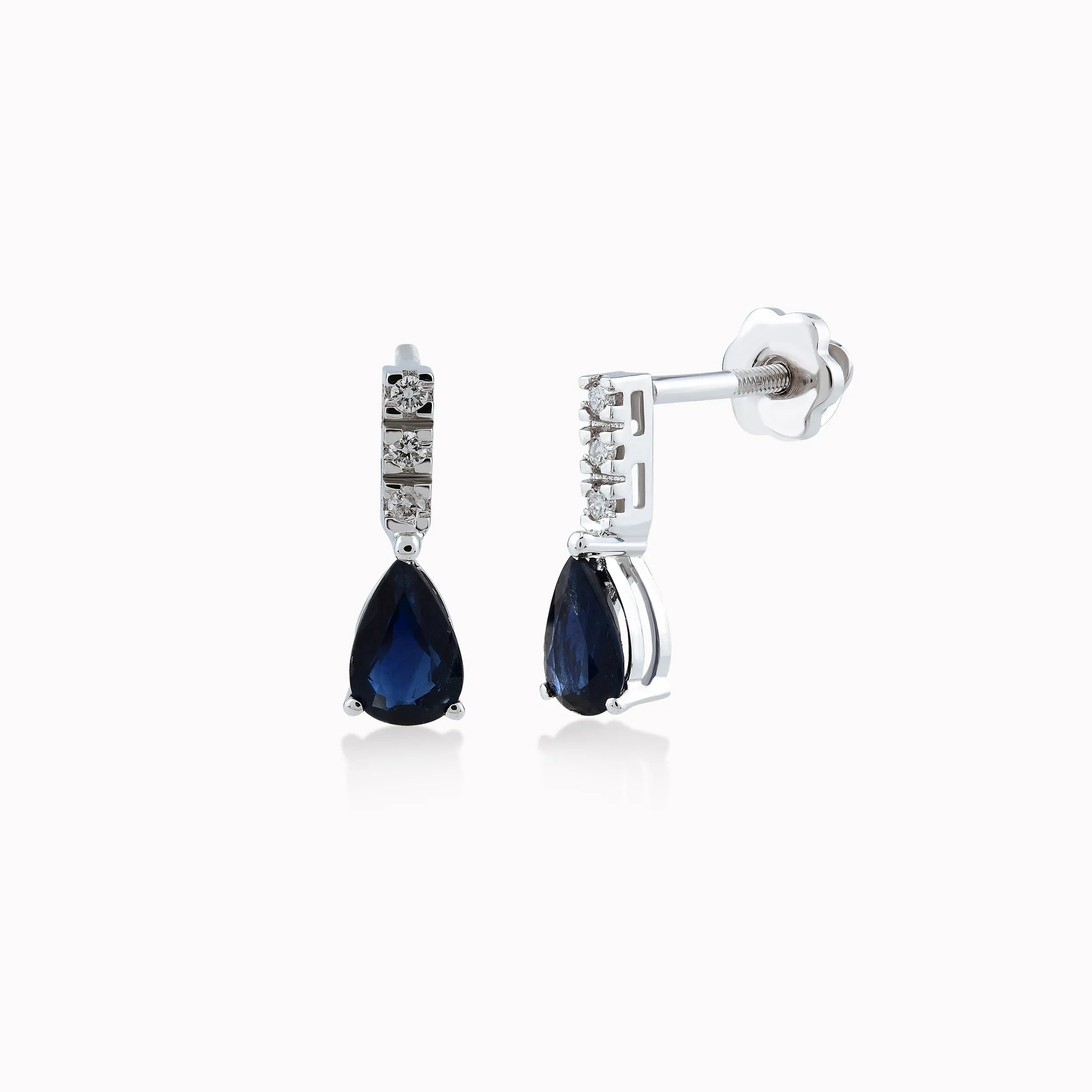 Cercei aur alb 14k cu diamante 0.06ct si safir 0.87ct