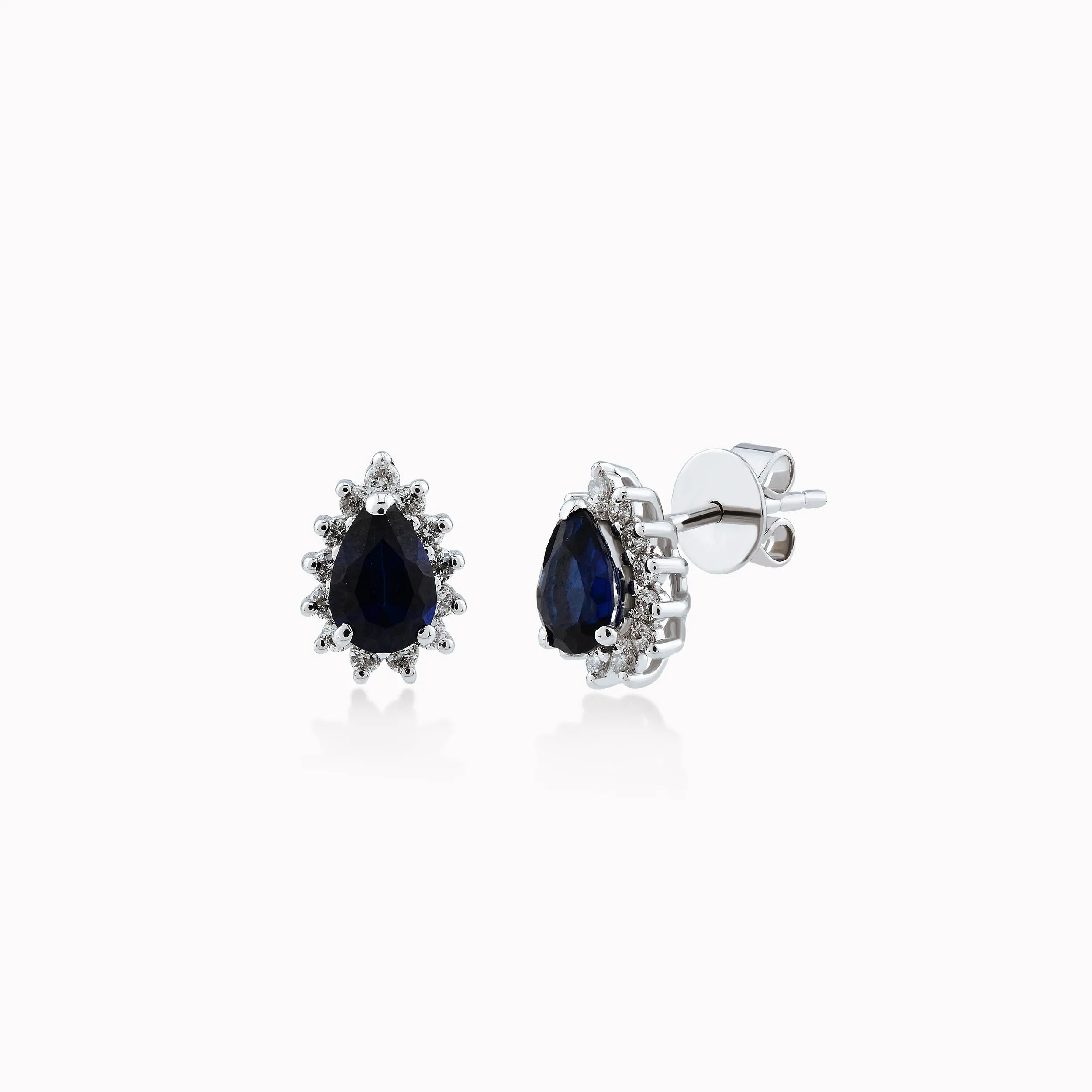 Cercei aur alb 14k cu diamante 0.2ct si safir 1ct