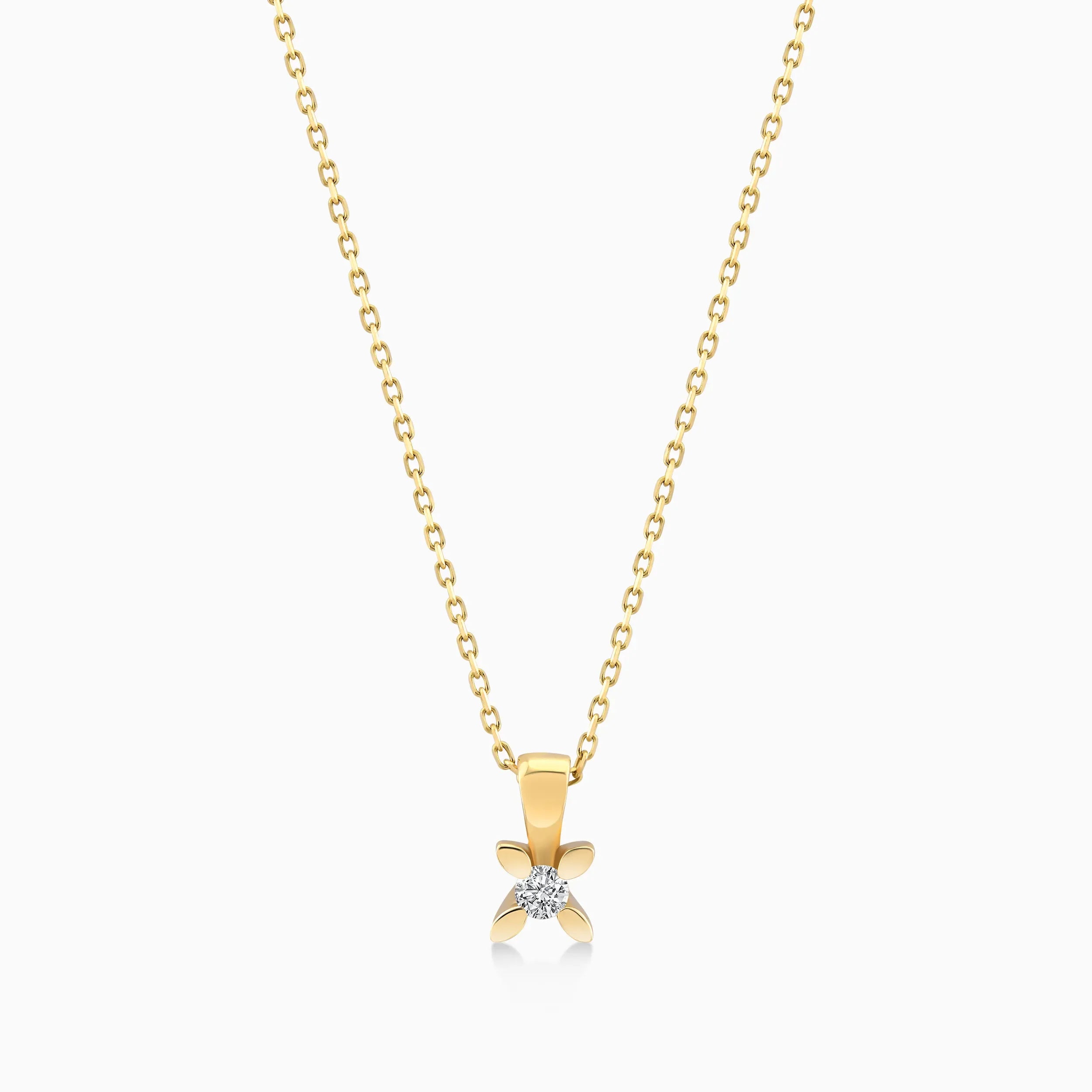 Lant cu Pandantiv Aur Galben 14K cu Diamante 0.05ct