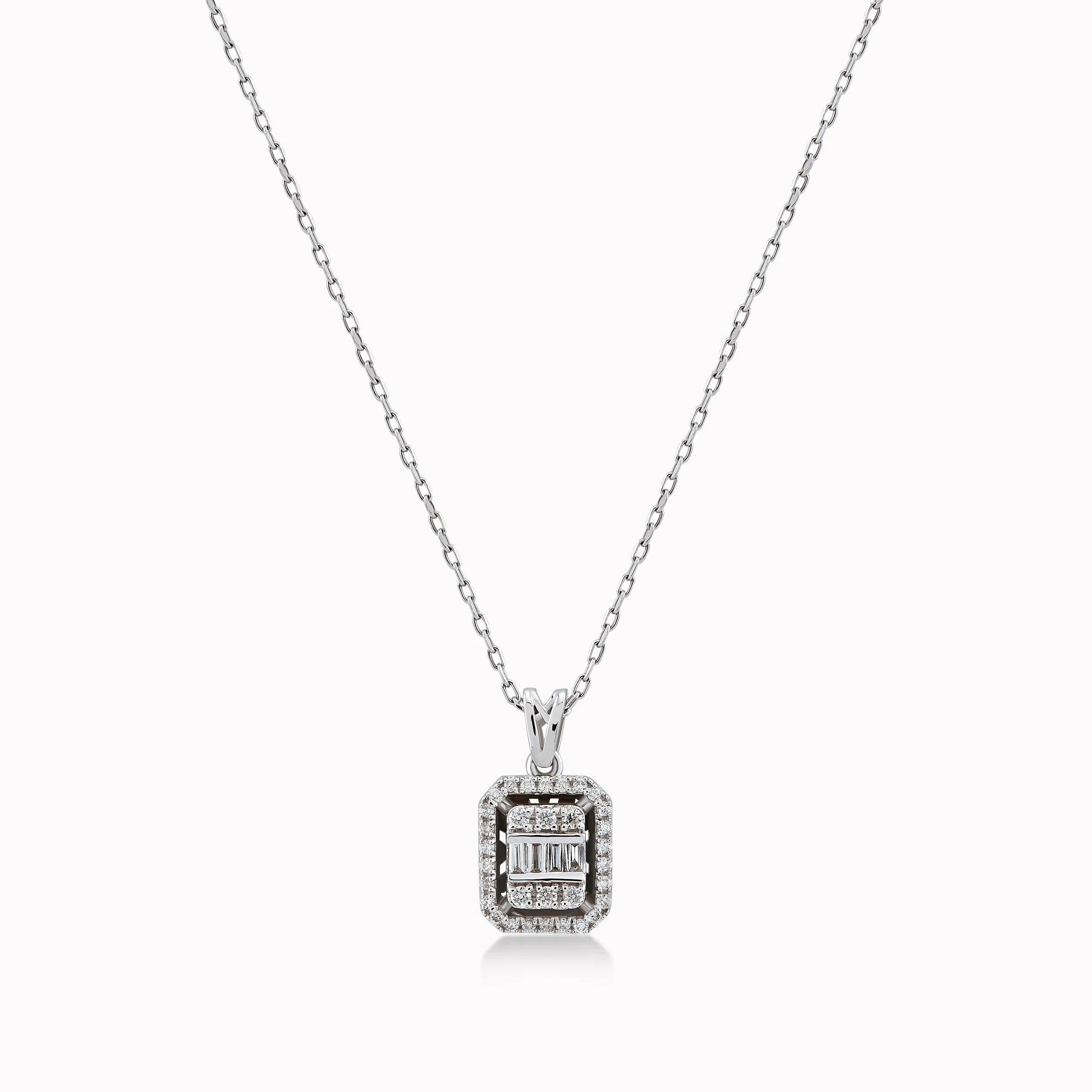 Lant cu Pandantiv Aur Alb 18K cu Diamante 0.16ct