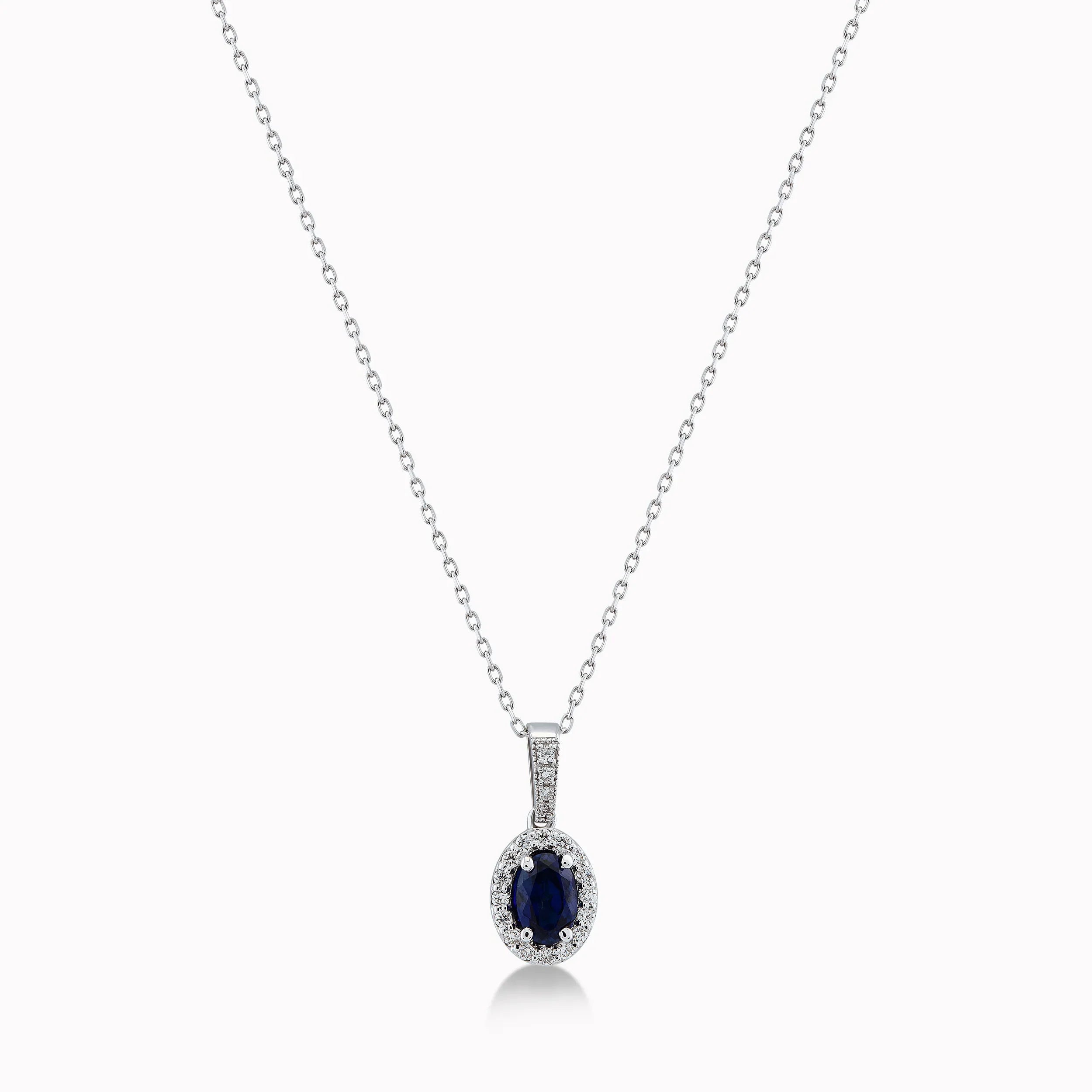 Lant cu Pandantiv Aur Alb 14K cu Diamante 0.14ct si Safir 0.61ct