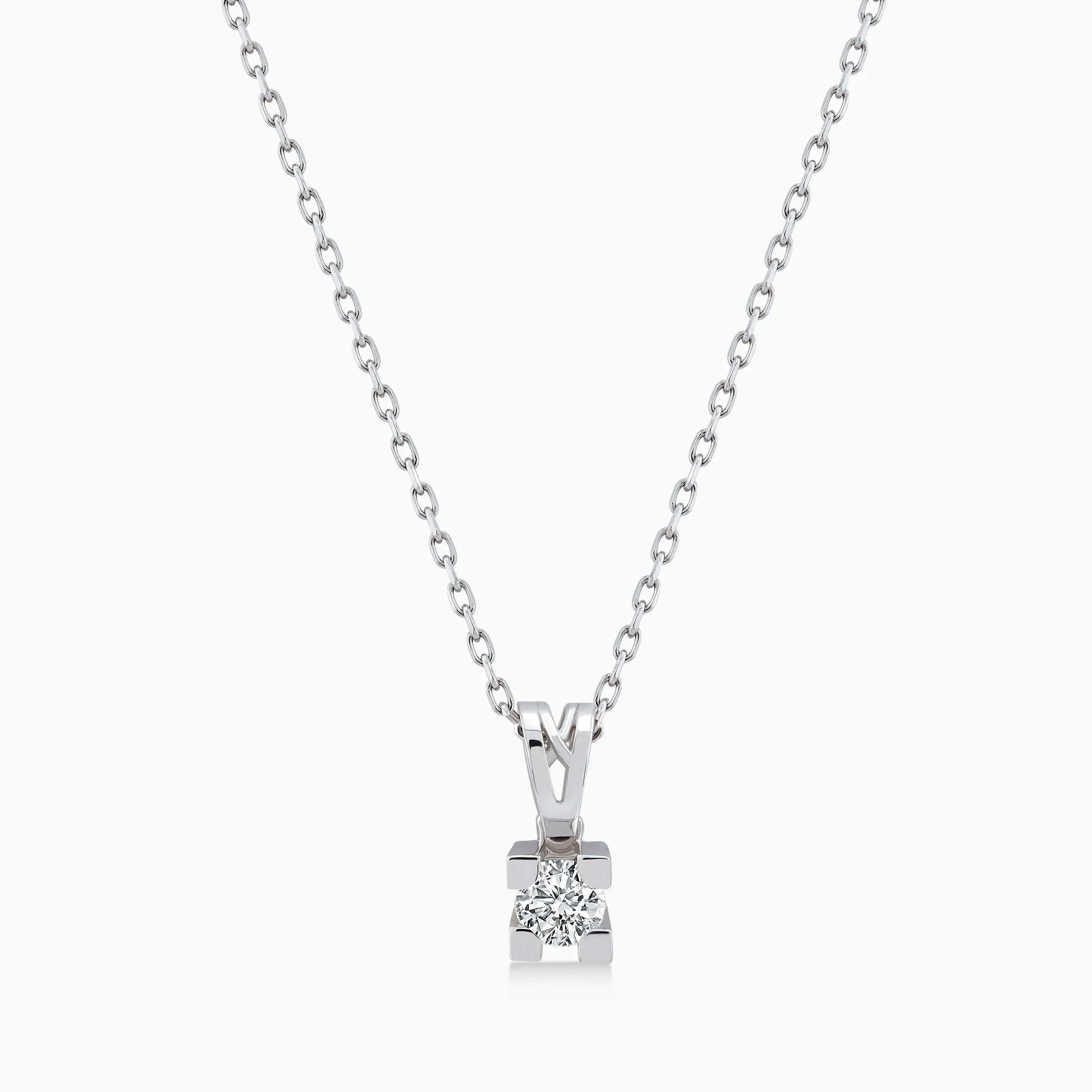 Lant cu Pandantiv Aur Alb 14K cu Diamante 0.20ct
