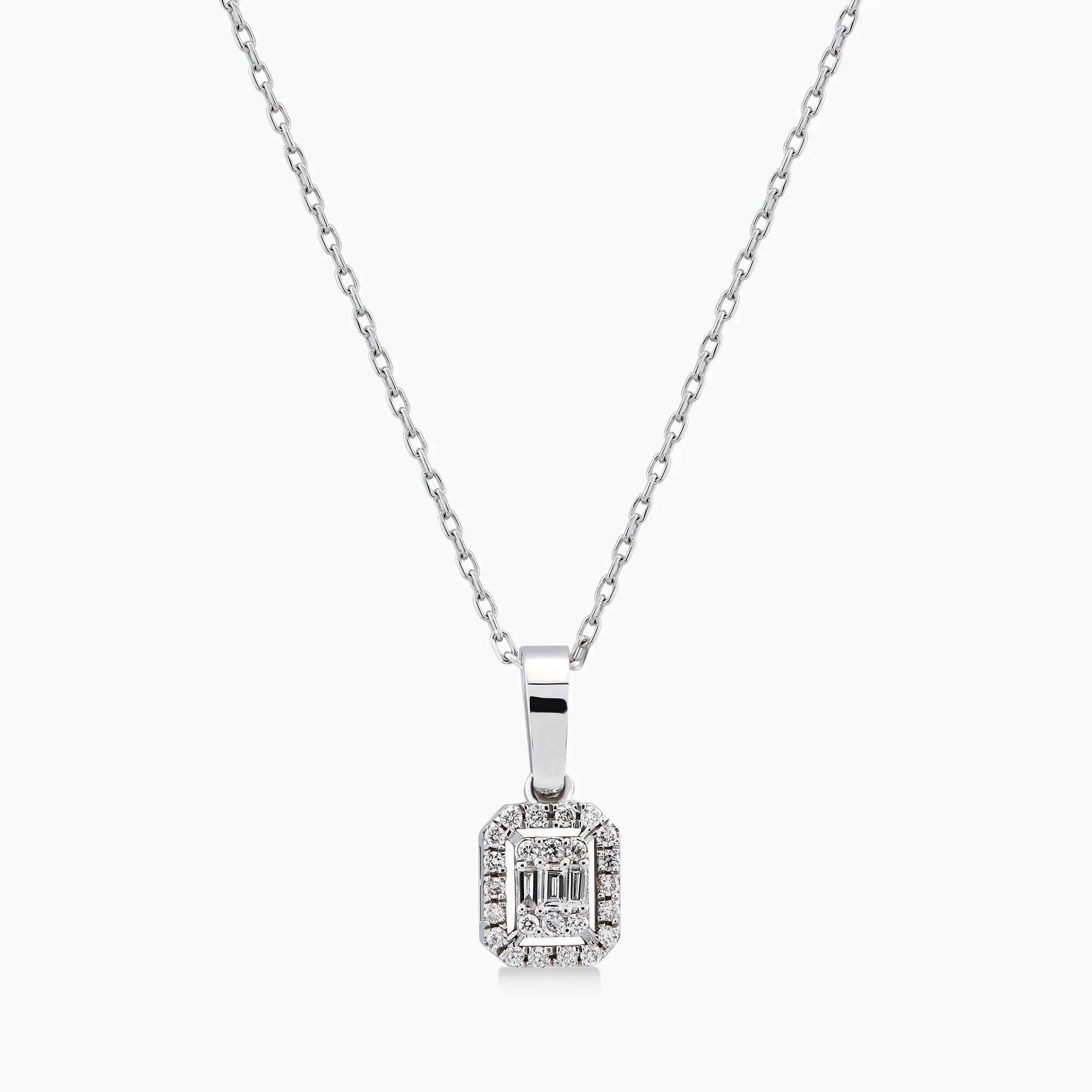 Lant cu Pandantiv Aur Alb 14K cu Diamante 0.13ct