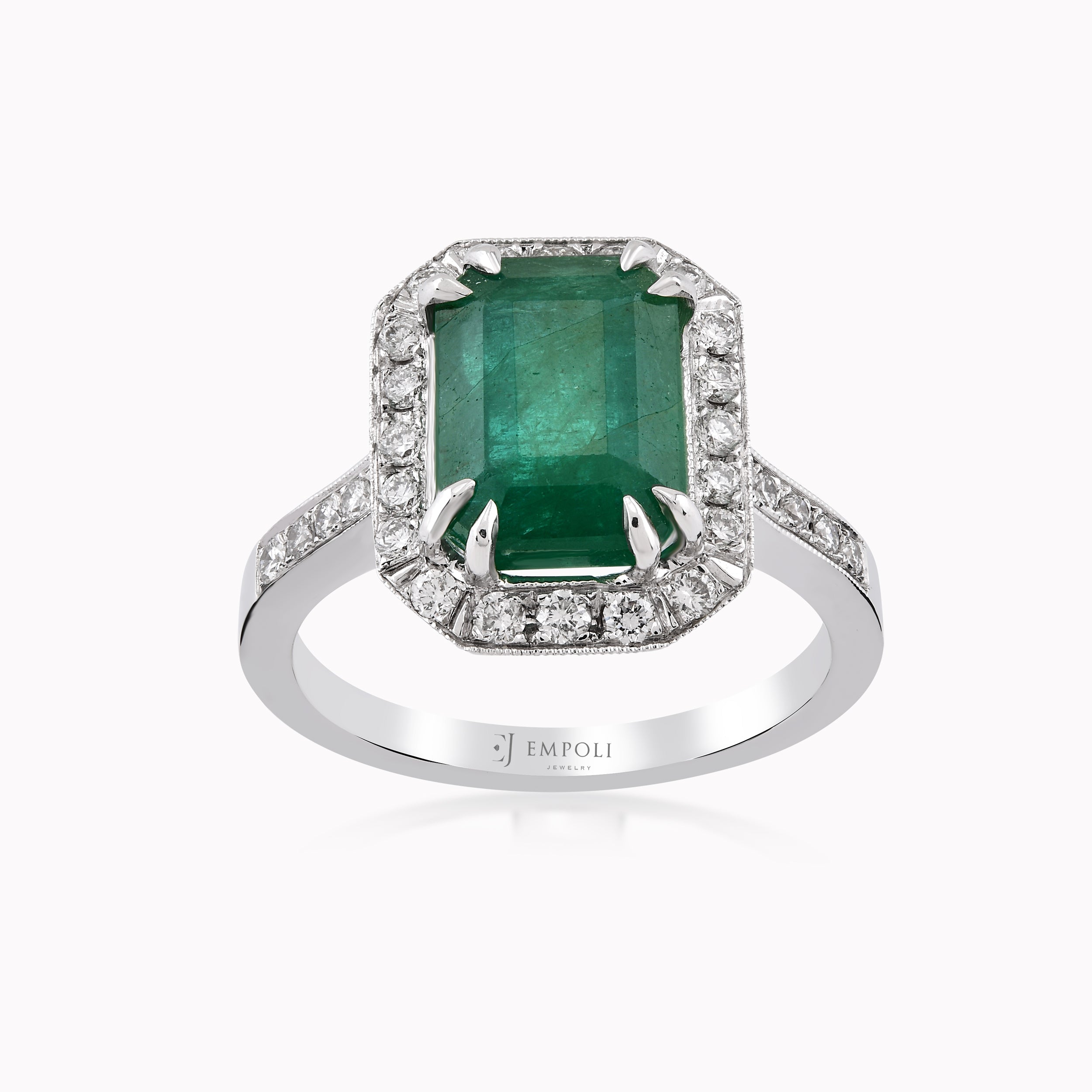 Inel Aur Alb 18K Cu Diamante Si Smarald 0.52ct