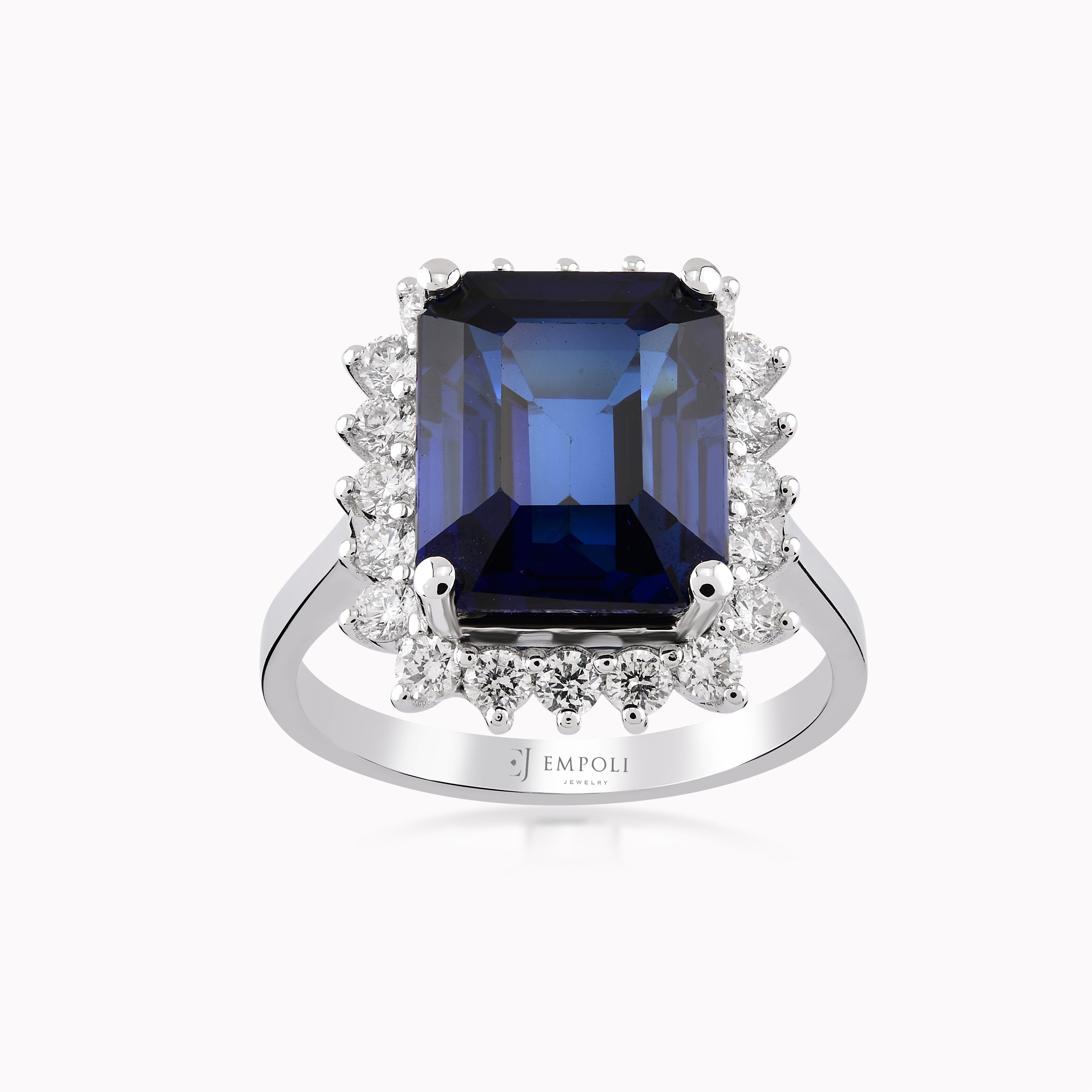 Inel Aur Alb 14K Cu Diamante 0.58ct Si Quartz Blue 7.01ct