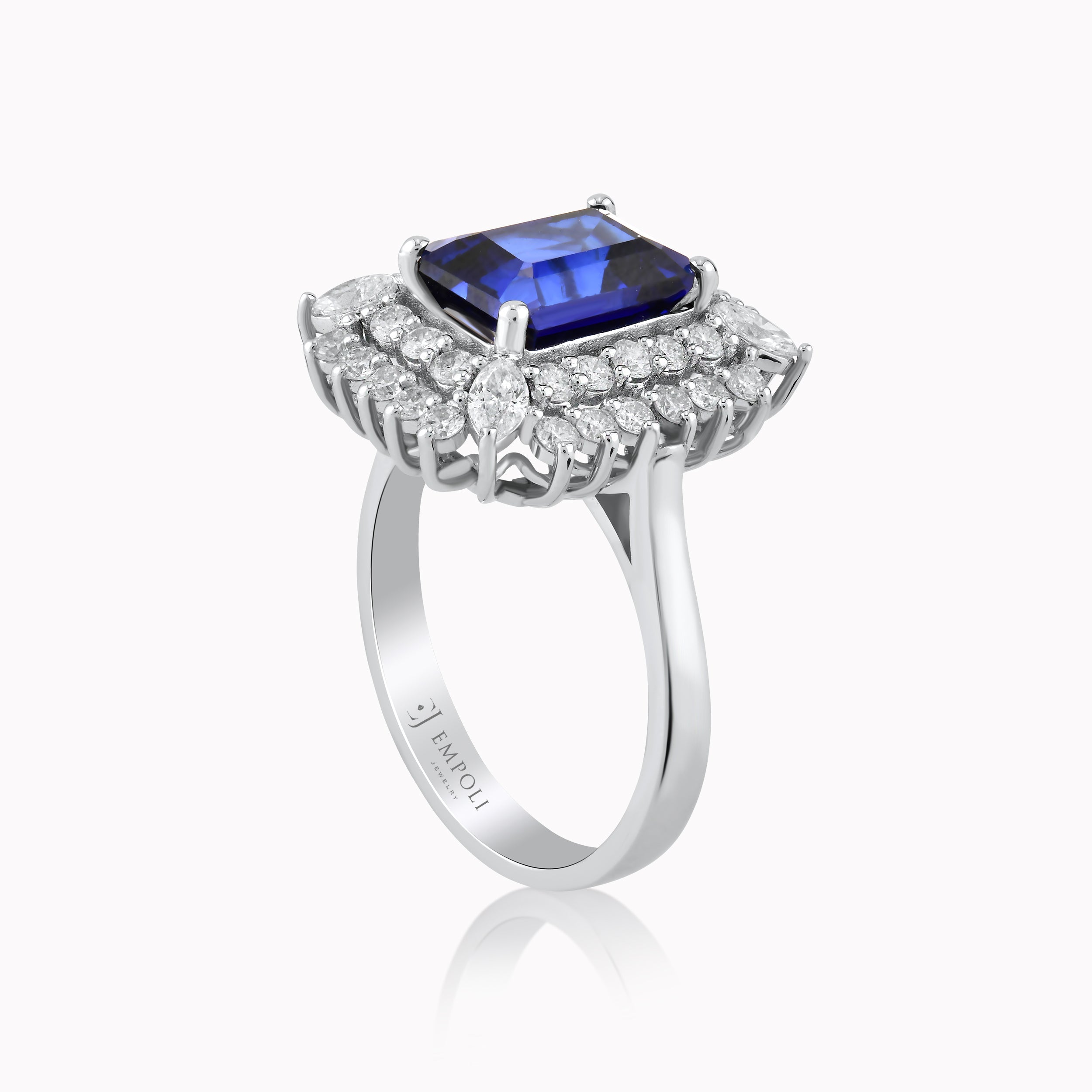 Inel Aur Alb 14K cu Diamante 1.02ct si Topaz Blue 4.30ct