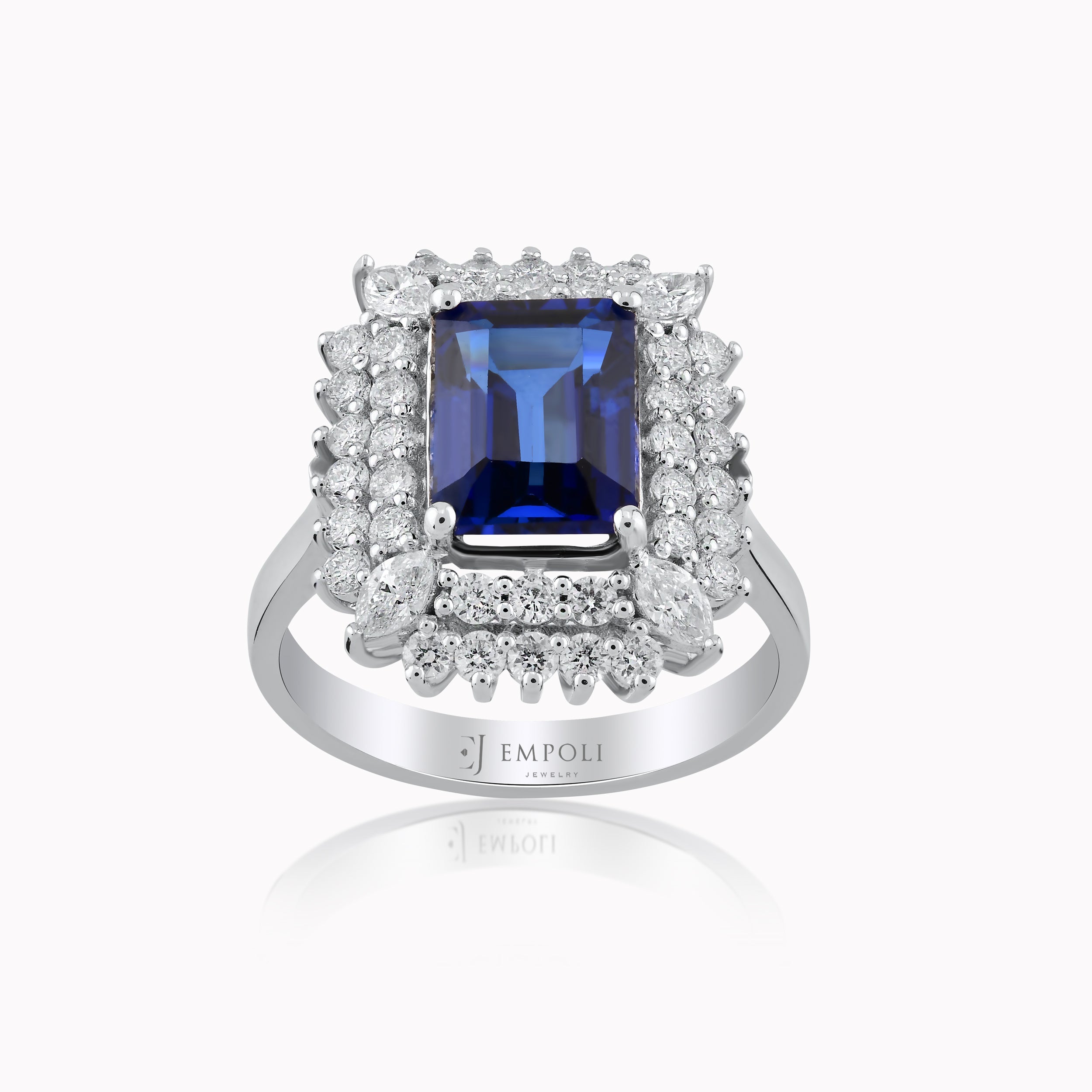 Inel Aur Alb 14K cu Diamante 1.02ct si Topaz Blue 4.30ct