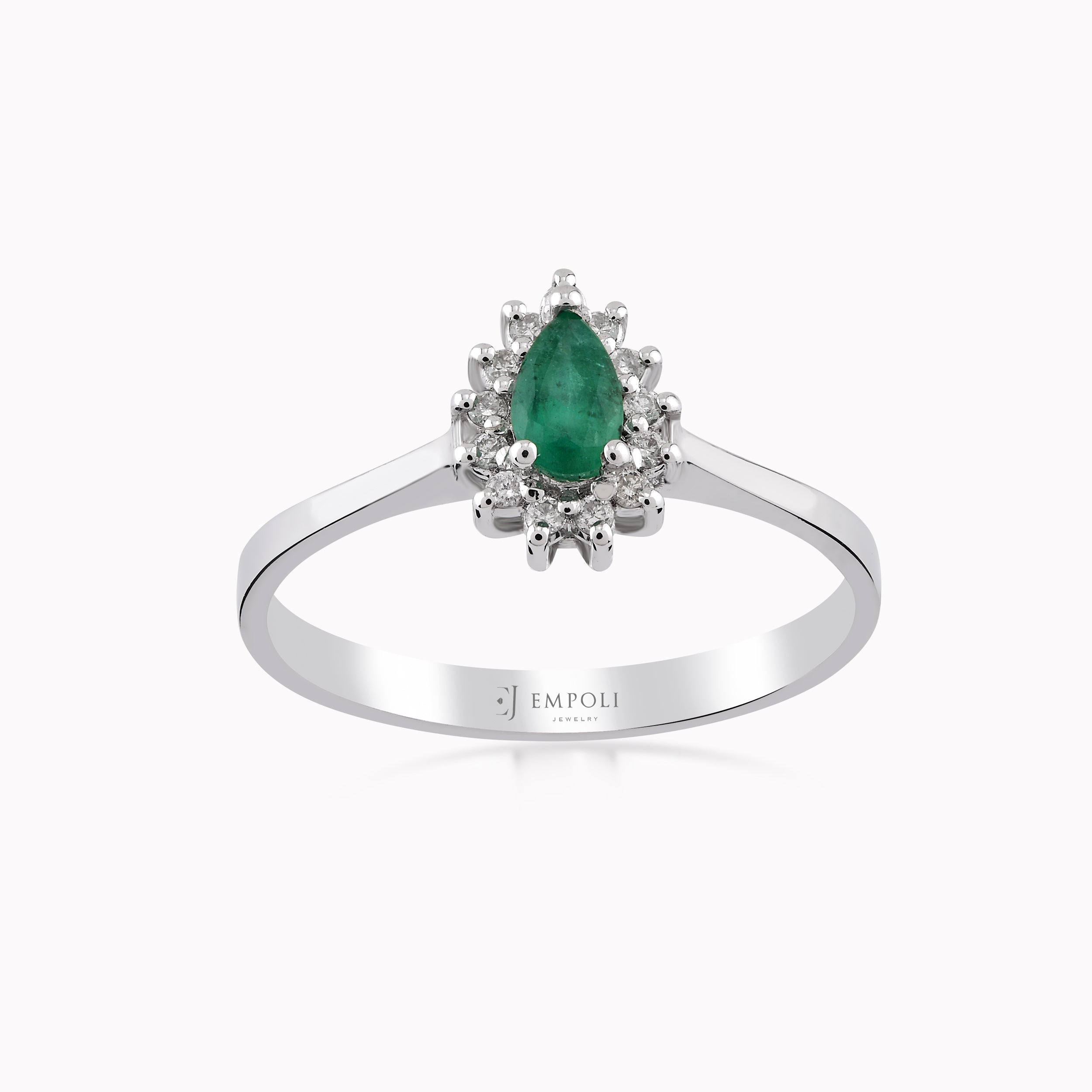 Inel Aur Alb 14K Cu Diamante 0.12ct Si Smarald 0.35ct