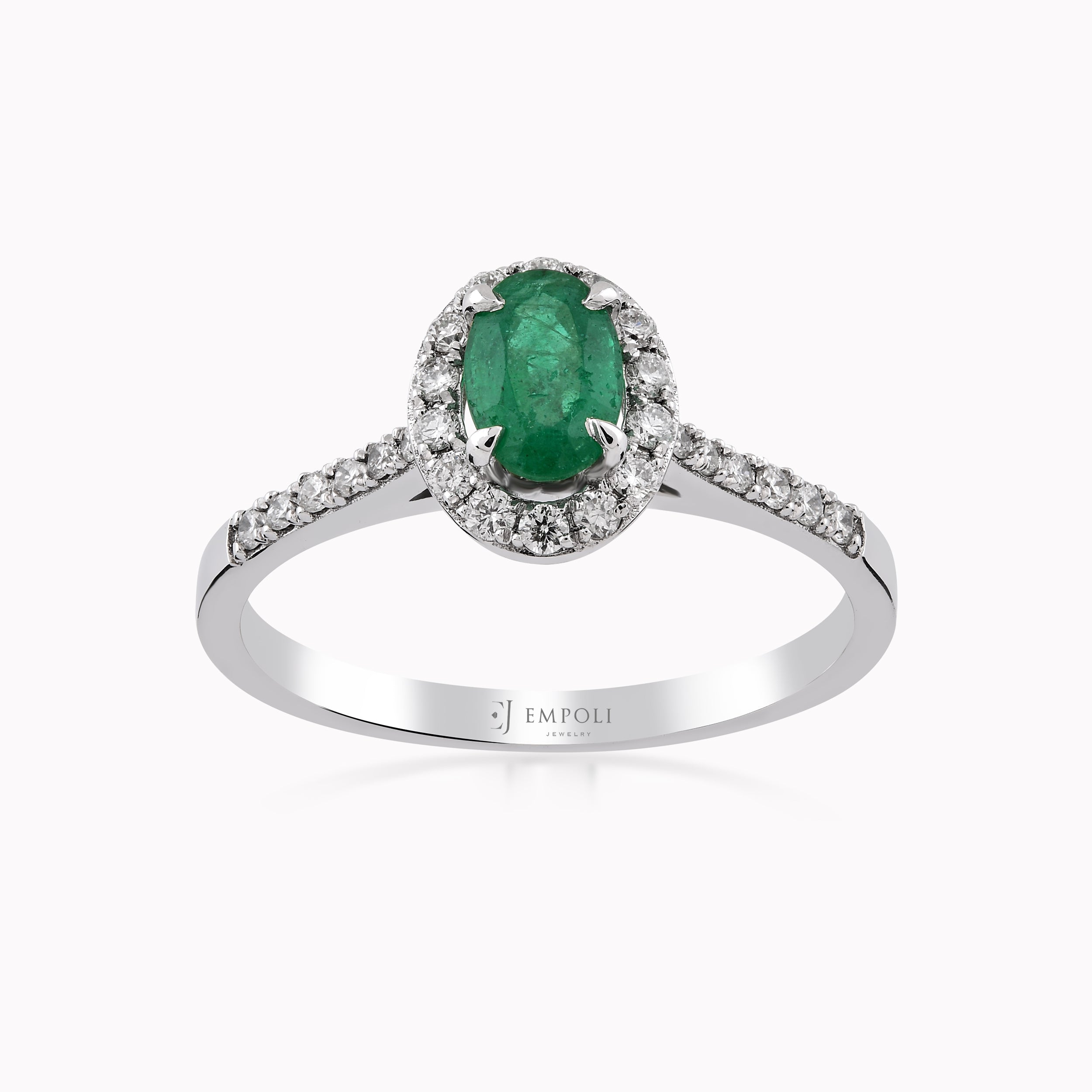 Inel Aur Alb 14K Cu Diamante Si Smarald 0.24ct