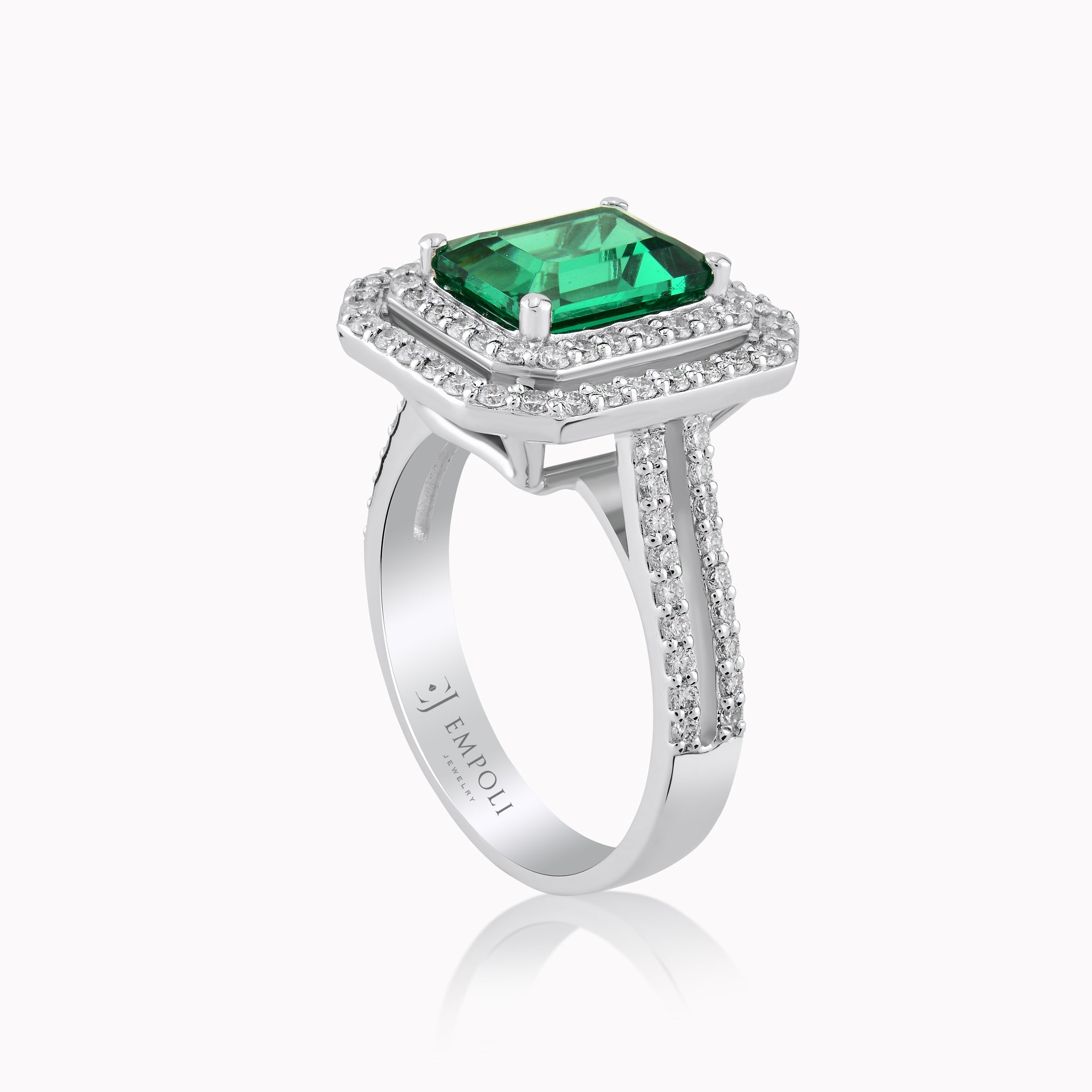 Inel Aur Alb 14K cu Diamante 0.78ct si Smarald 2.09ct