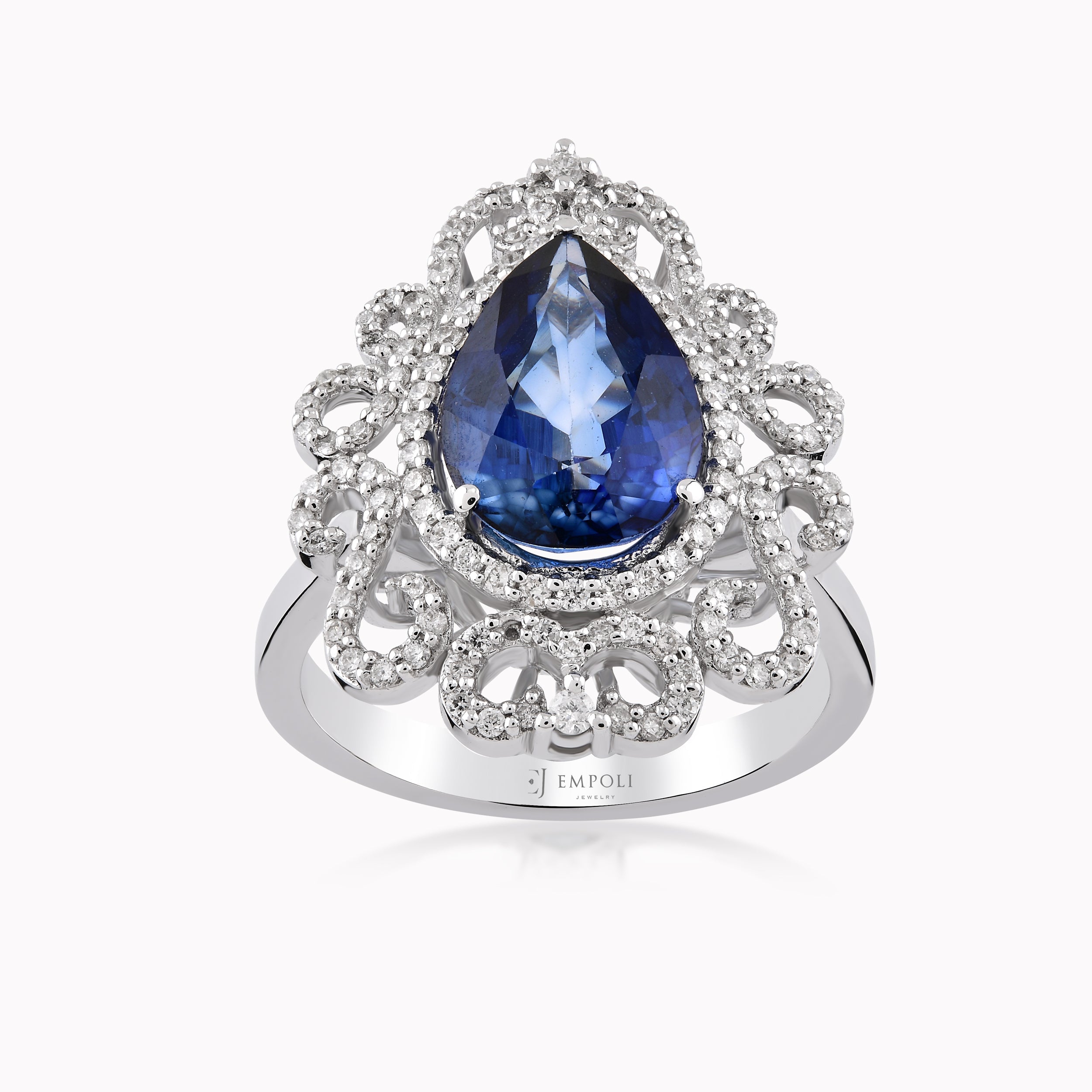 Inel Aur Alb 18K Cu Diamante 0.45ct Si Topaz Blue 5.03ct