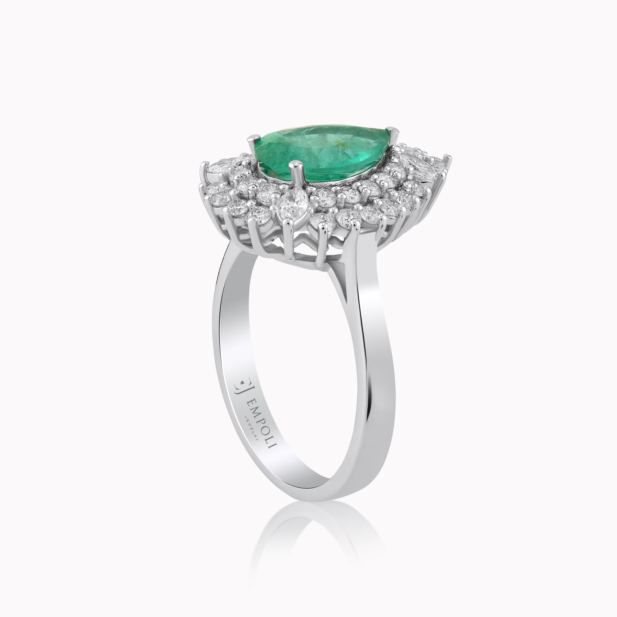 Inel Aur Alb 18K cu Diamante 0.55ct si Smarald 0.64ct