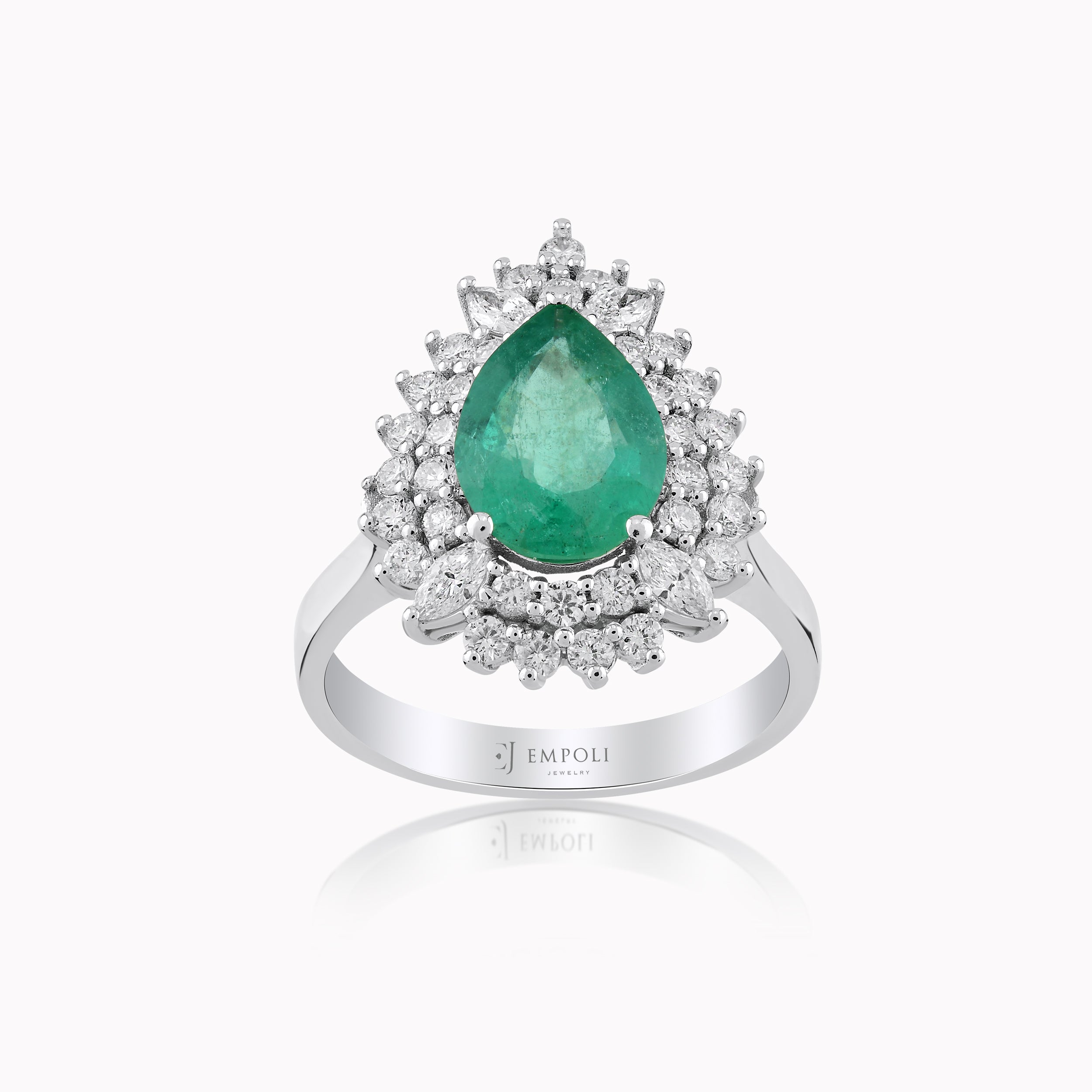 Inel Aur Alb 18K cu Diamante 0.55ct si Smarald 0.64ct