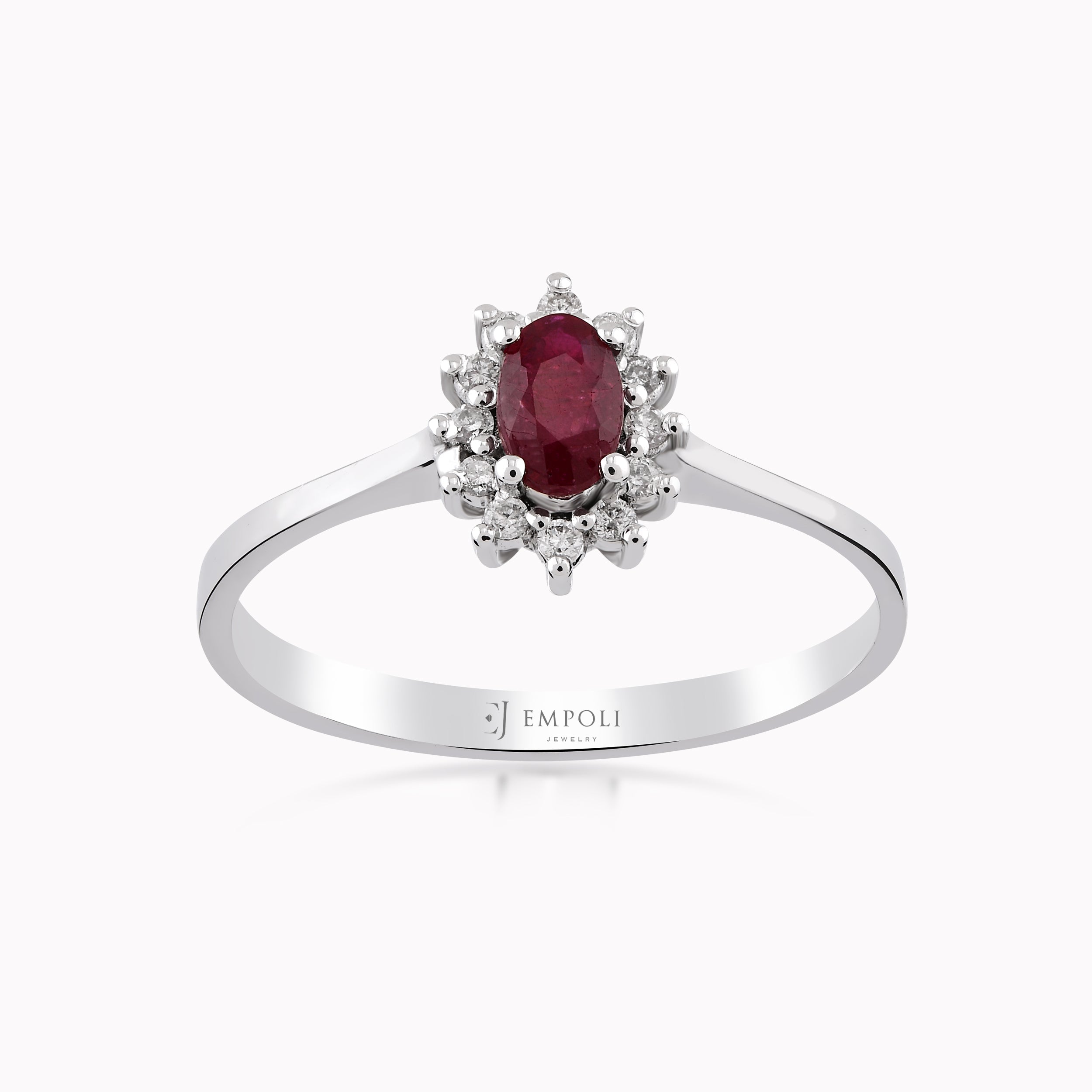Inel Aur Alb 14K Cu Diamante Si Rubin 0.10ct
