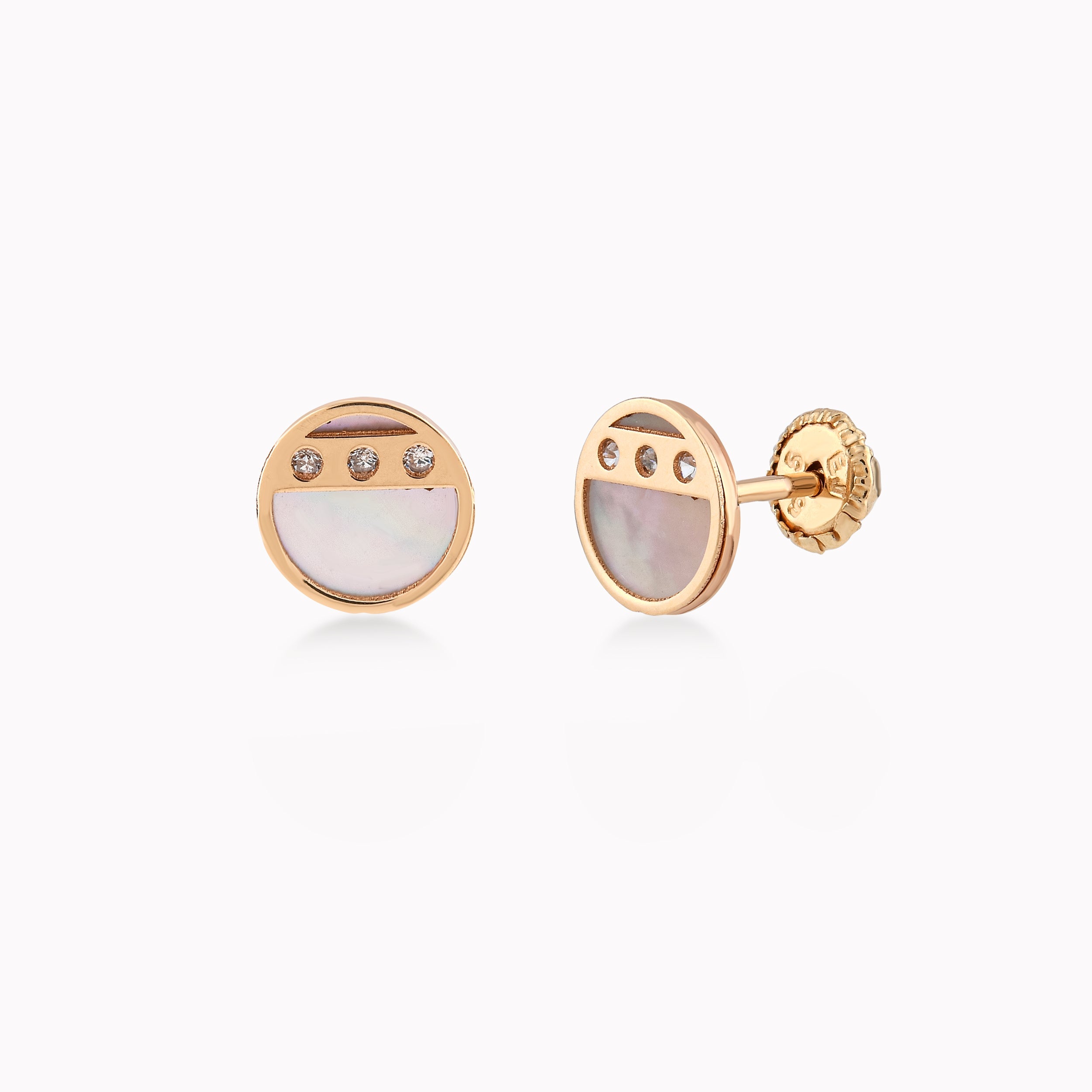 Cercei Aur Galben 14k Cu Sidef Si Zirconiu, Cu Protectie 0.42gr