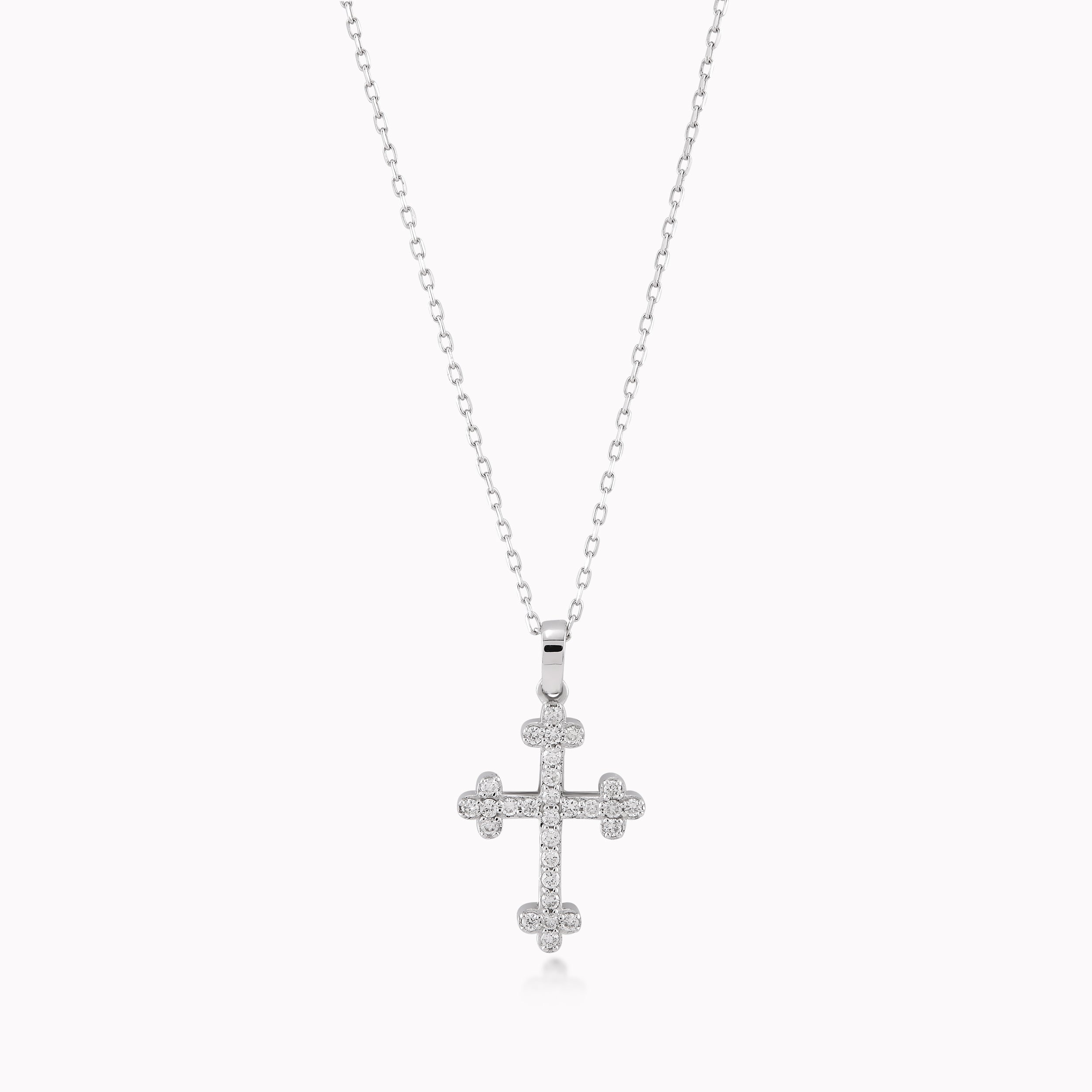 Lant cu Pandantiv Aur Alb 14K cu Diamante 0.16ct