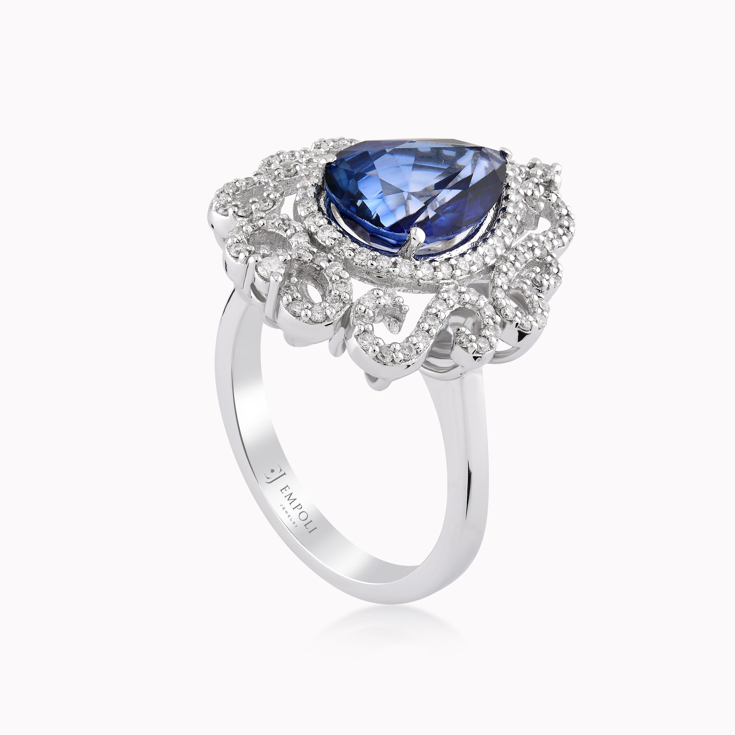 Inel Aur Alb 18K Cu Diamante 0.45ct Si Topaz Blue 5.03ct