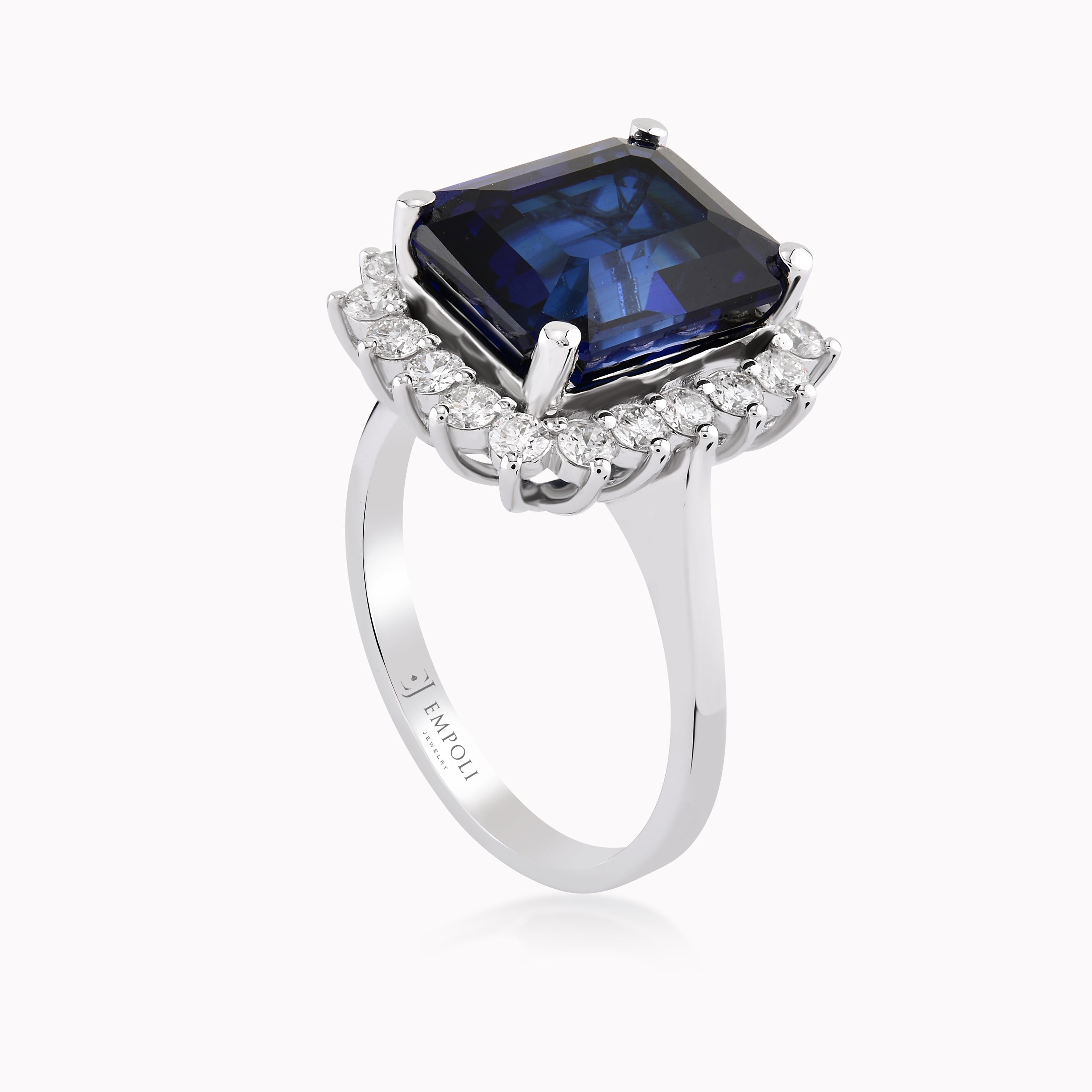 Inel Aur Alb 14K Cu Diamante 0.58ct Si Quartz Blue 7.01ct