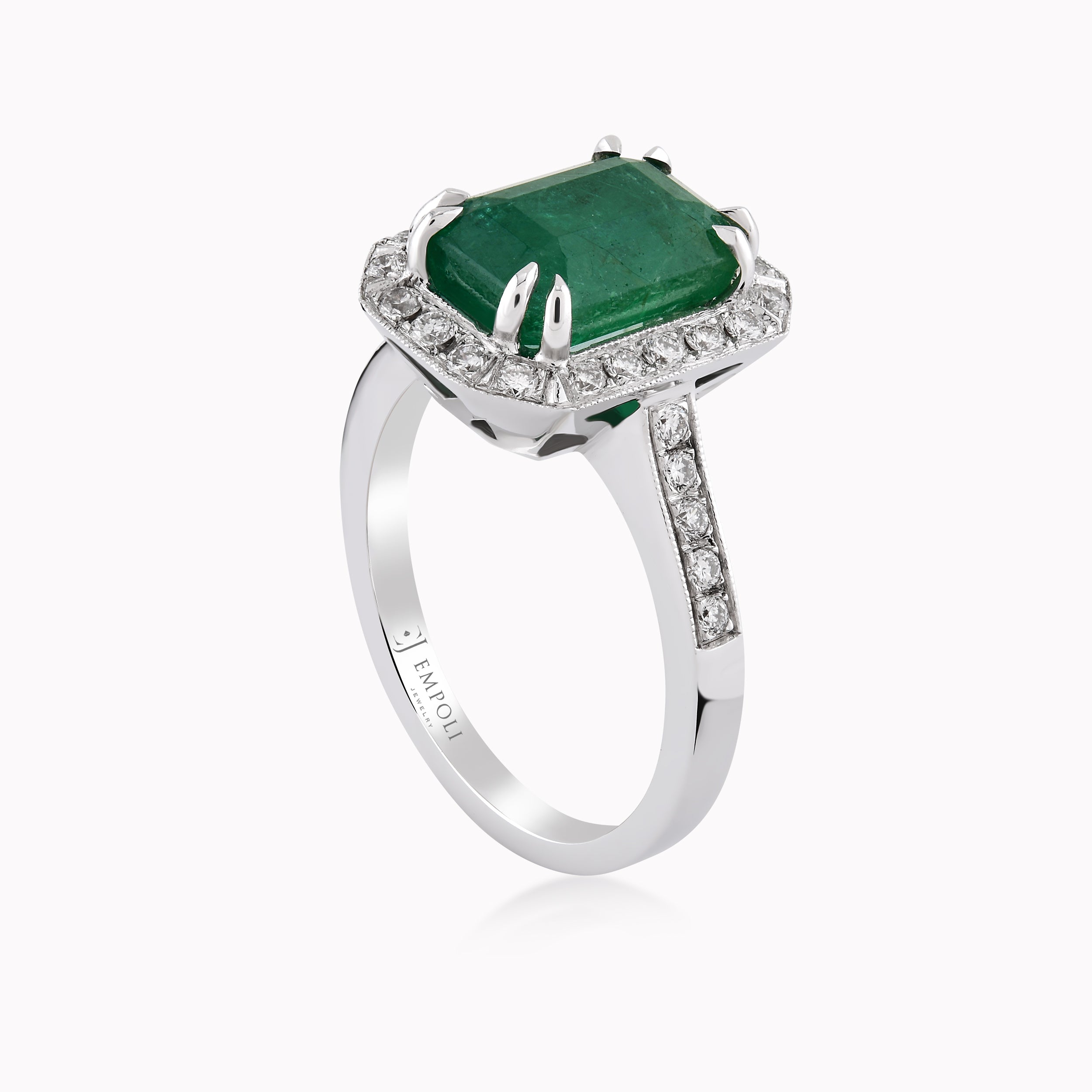Inel Aur Alb 18K Cu Diamante Si Smarald 0.52ct
