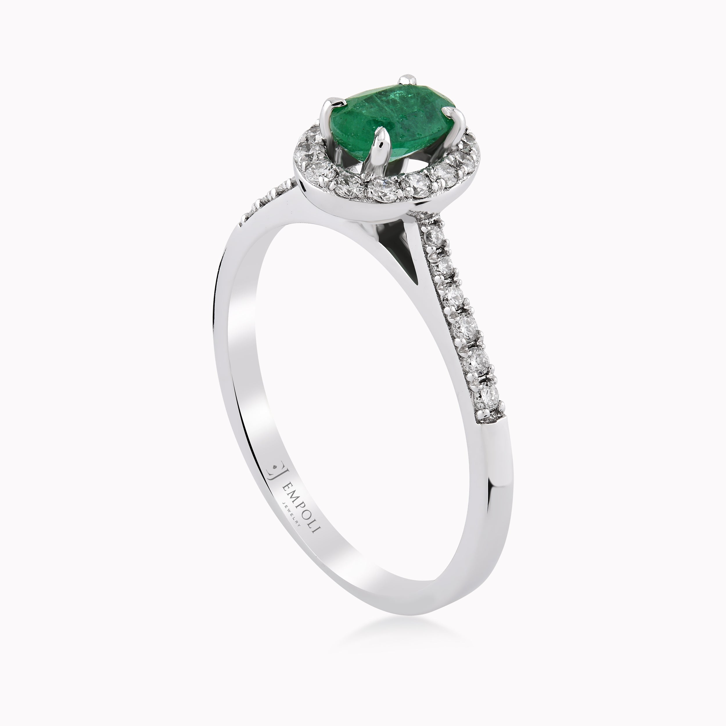 Inel Aur Alb 14K Cu Diamante Si Smarald 0.24ct