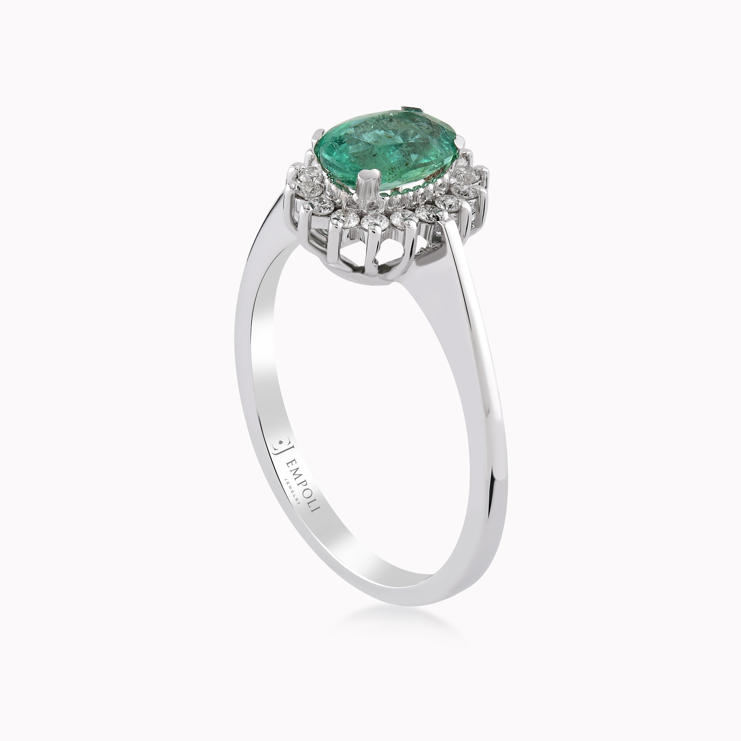 Inel Aur Alb 18K Cu Diamante Si Smarald 0.13ct