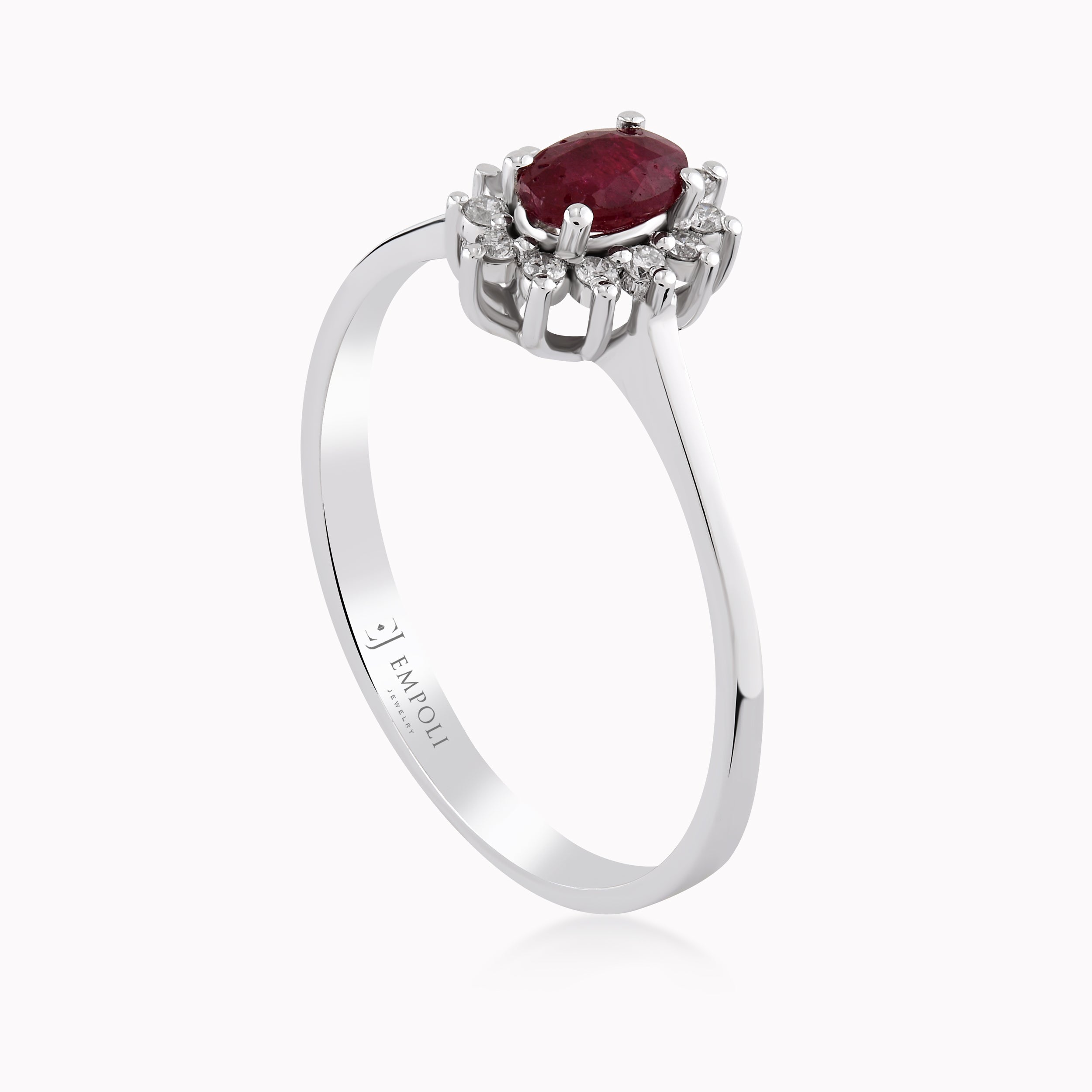 Inel Aur Alb 14K Cu Diamante Si Rubin 0.10ct