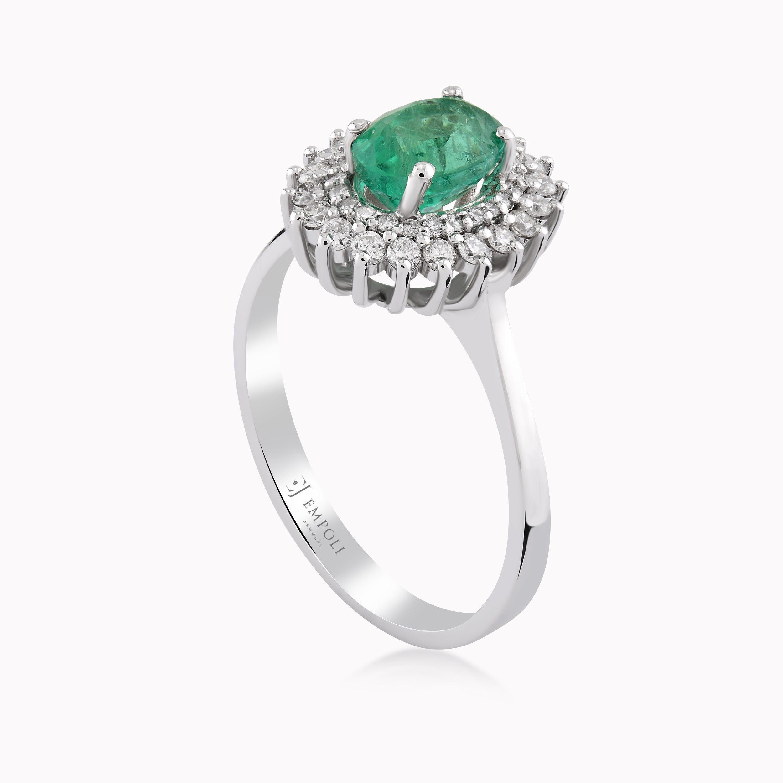 Inel Aur Alb 18K Cu Diamante Si Smarald 0.68ct