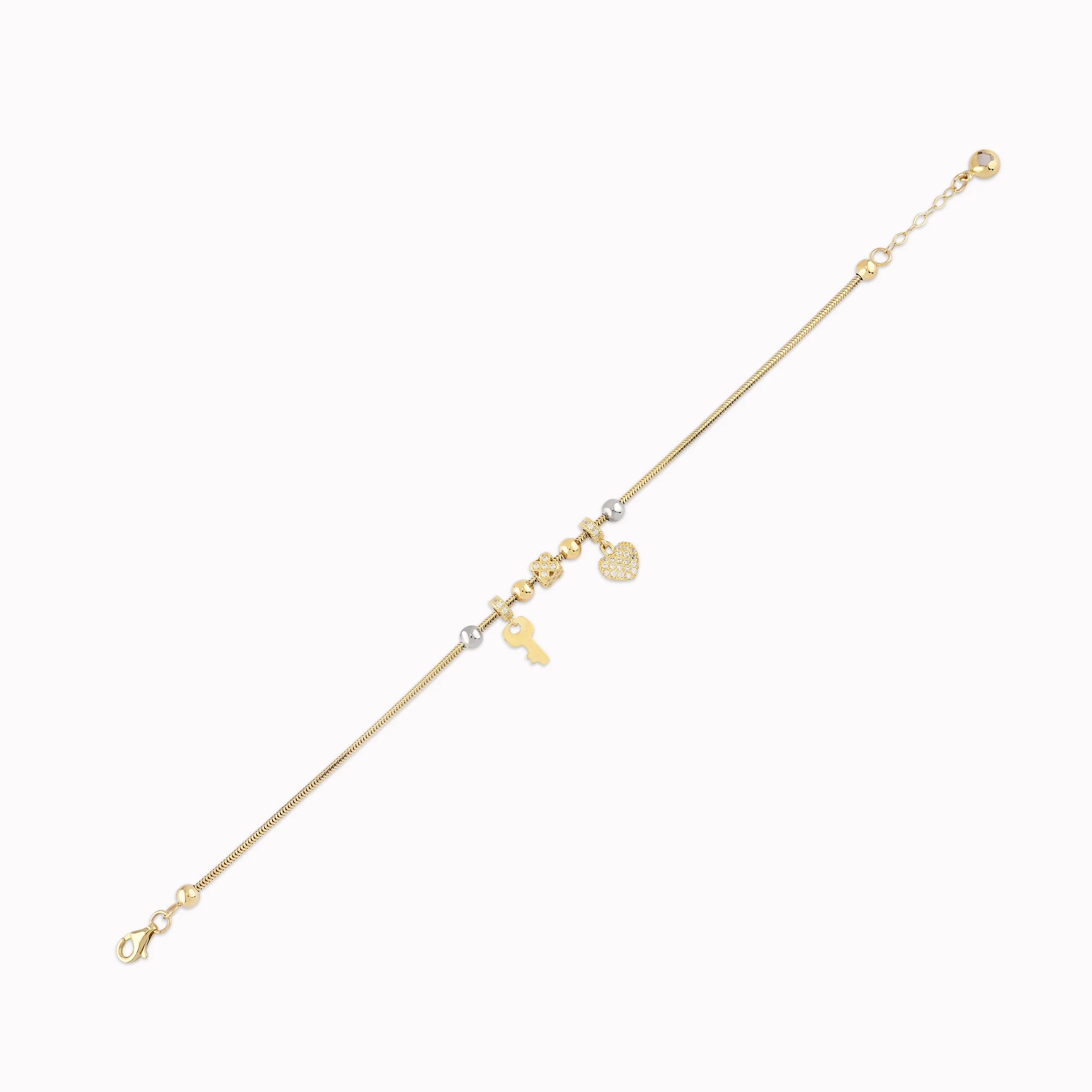 Bratara Aur Galben 14K cu Zirconiu Alb Inima si Cheita 4.28gr