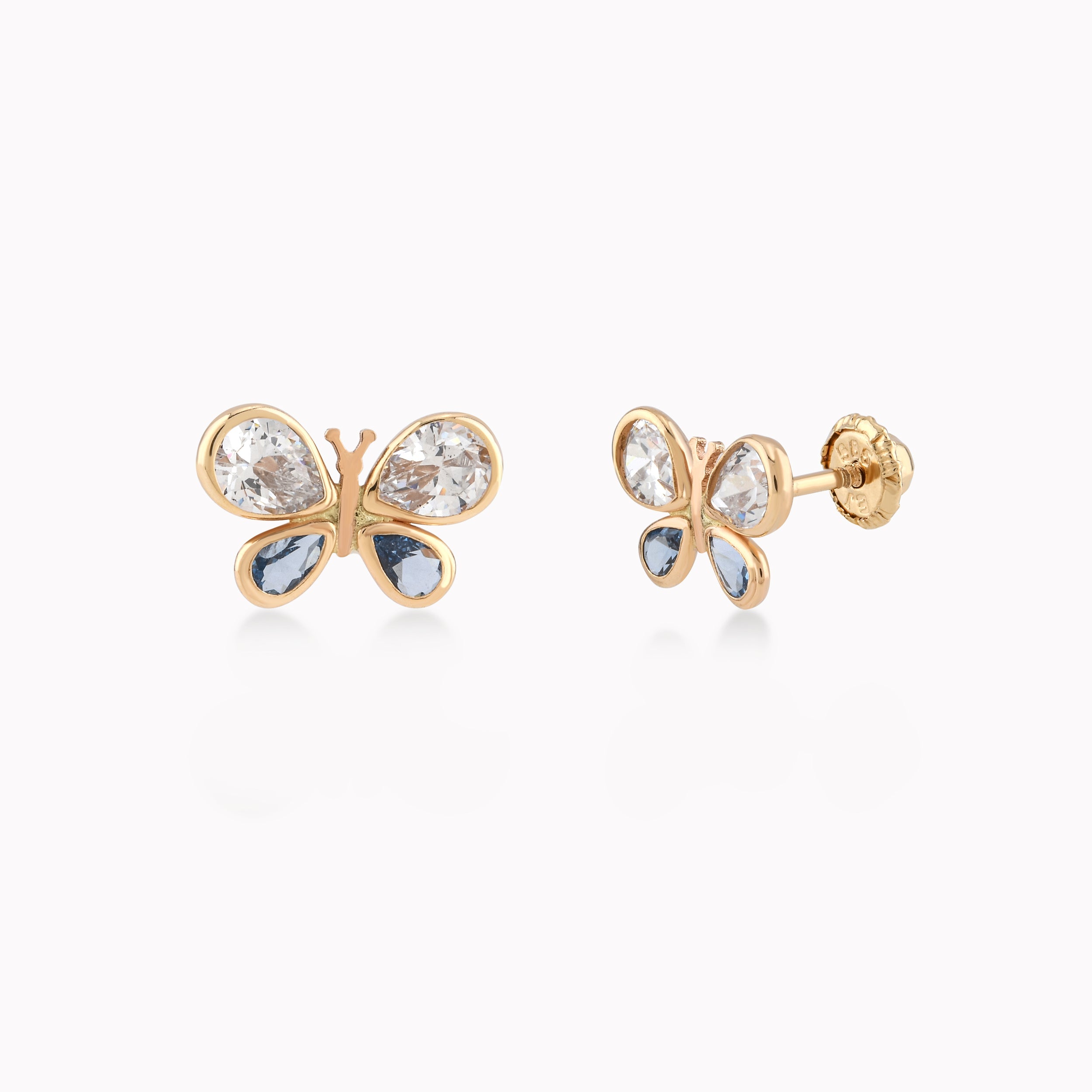 Cercei Aur Galben 14k Cu Zirconiu, Fluture, Protectie 0.56gr