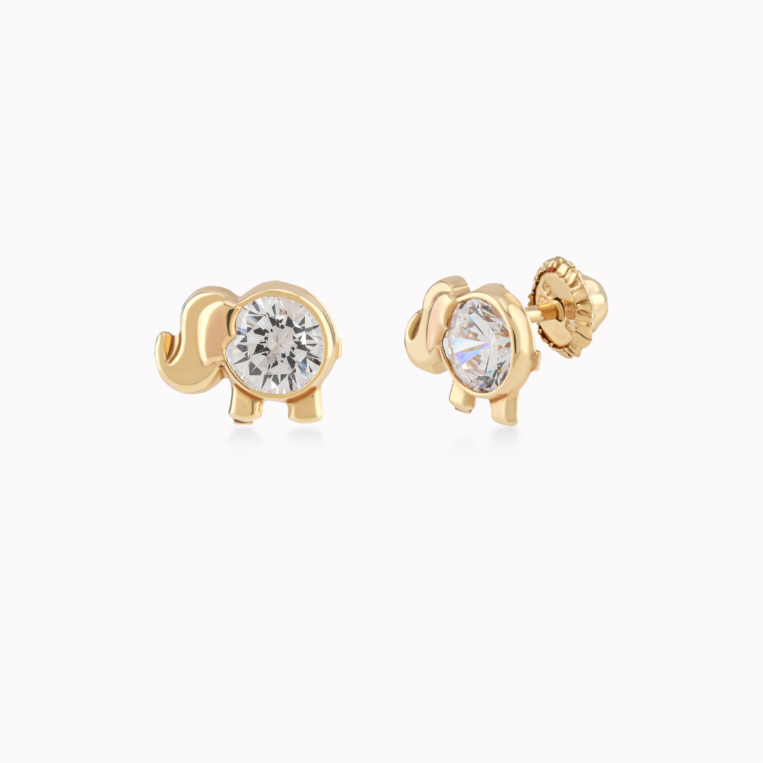 Cercei Aur Galben 14k Cu Zirconiu, Elefant, Protectie 0.41gr
