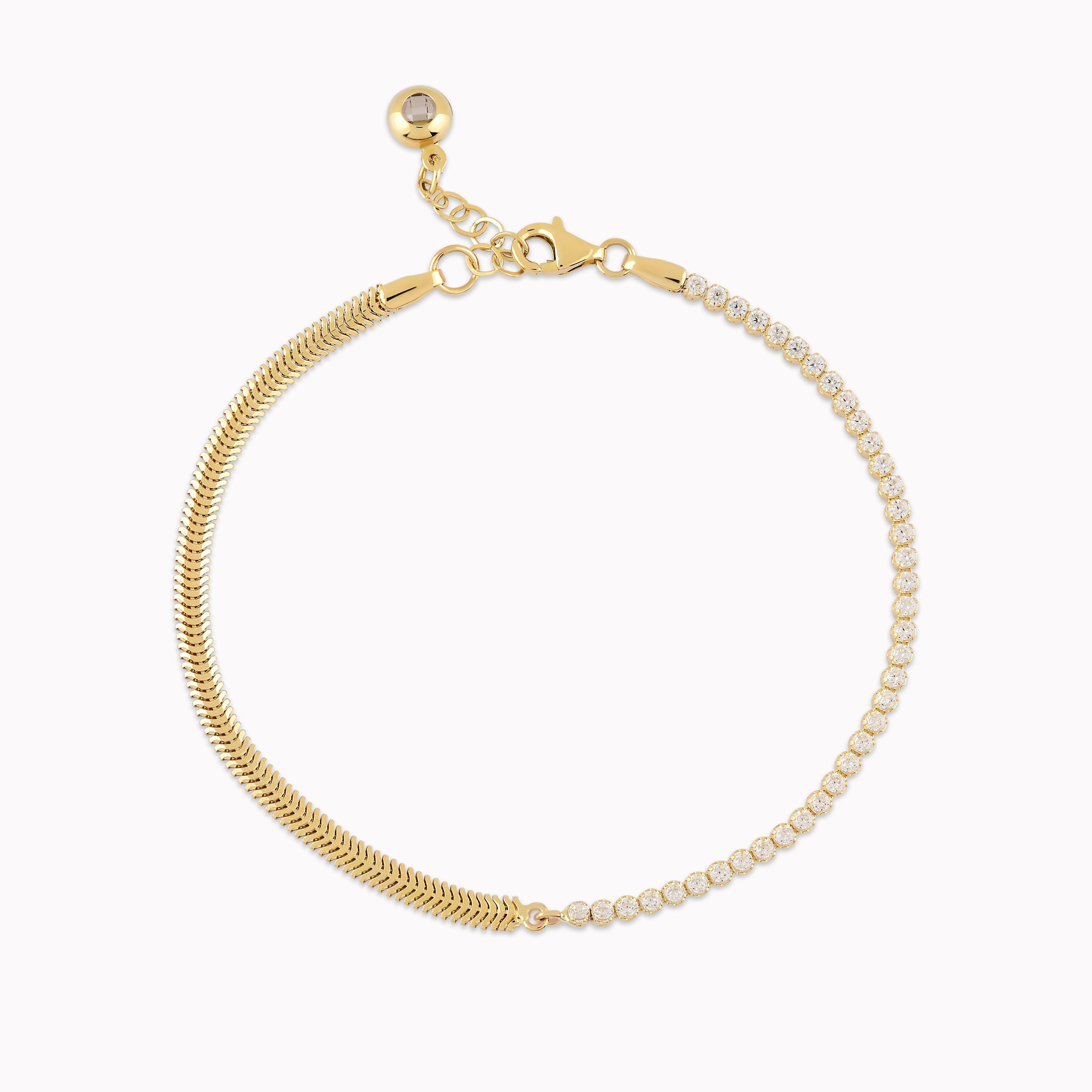 Bratara Aur Galben 14K cu Zirconiu Alb Tennis si Lant 3.64gr