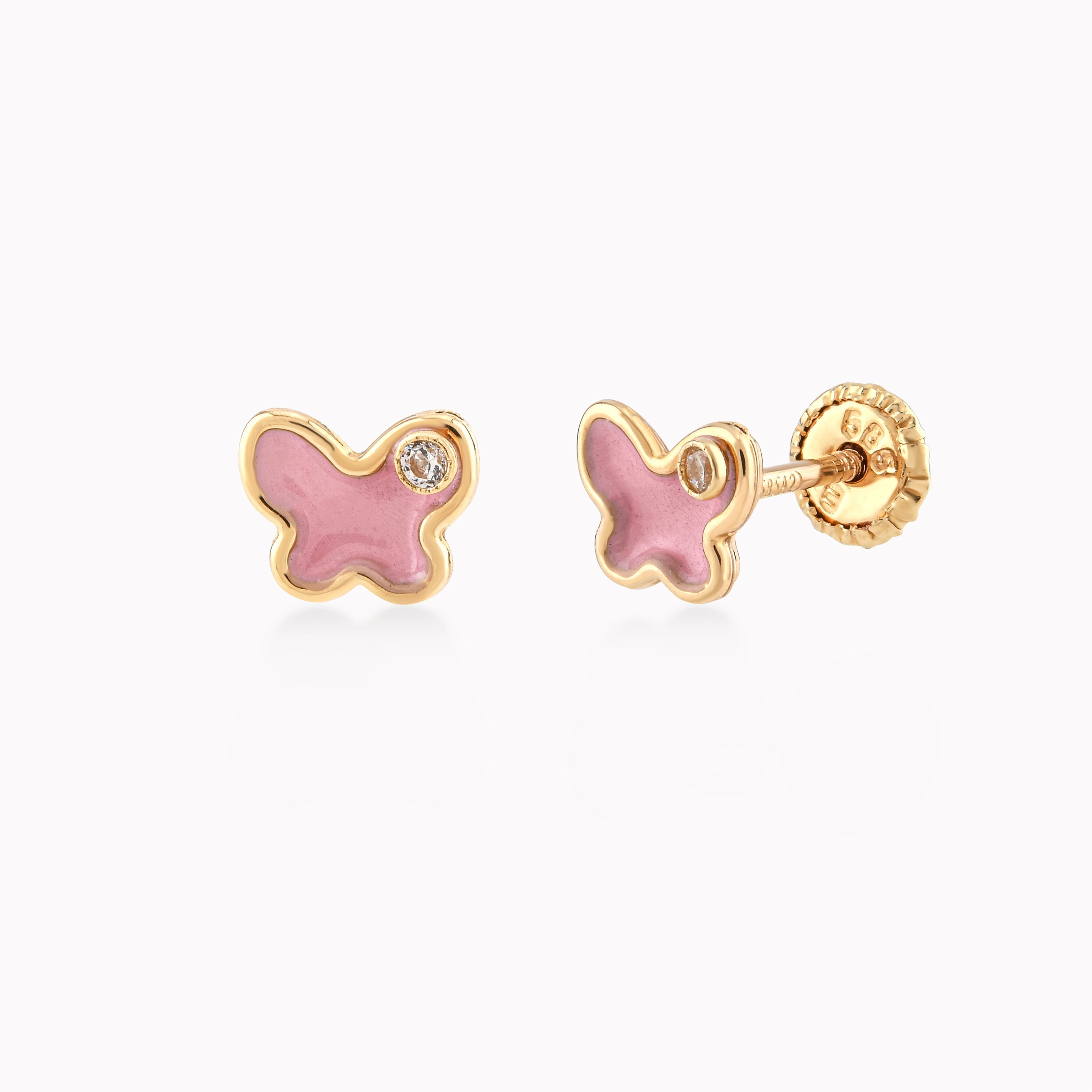 Cercei Aur Galben 14k Cu Email, Fluture, Protectie 0.28gr