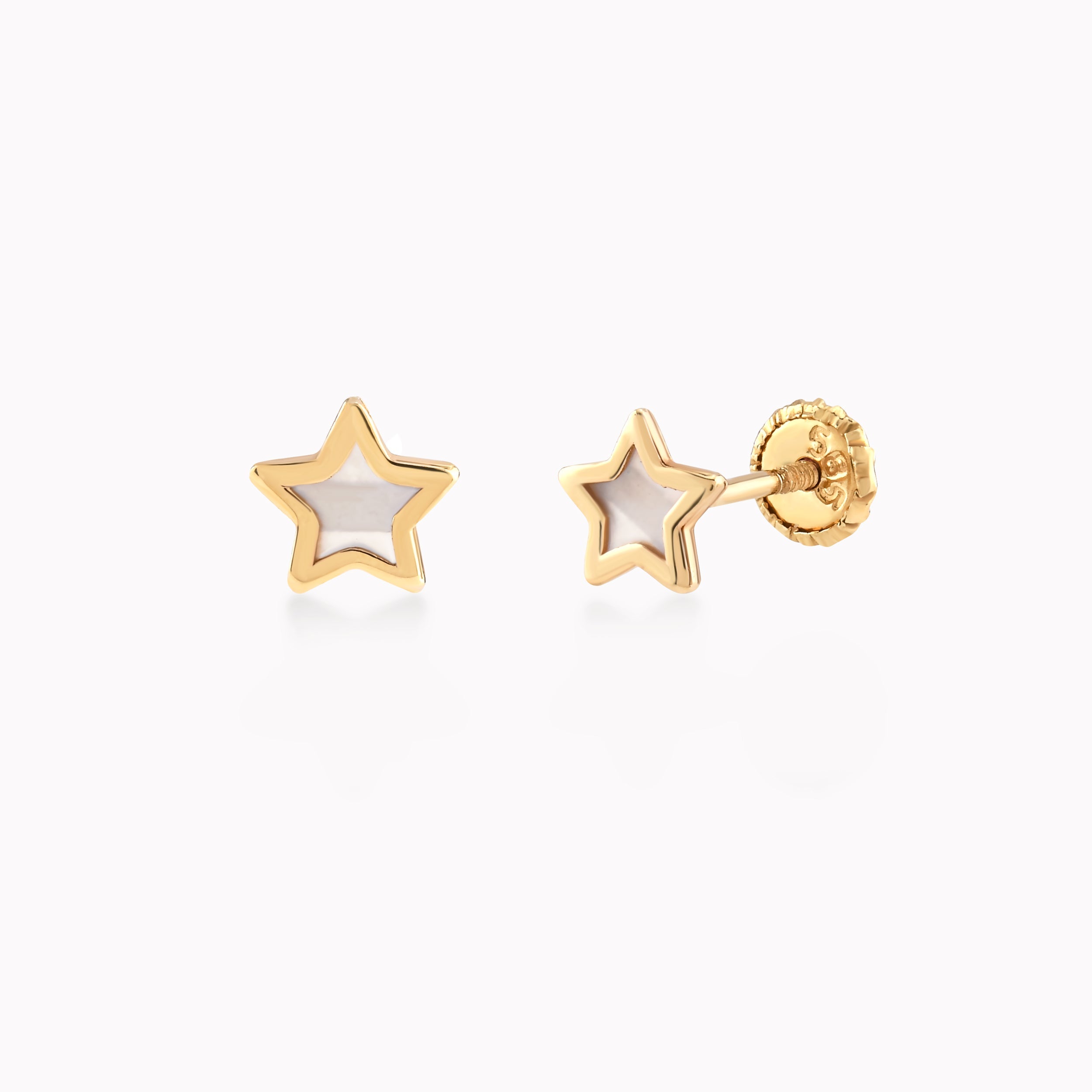 Cercei Aur Galben 14k Cu Sidef, Stea, Protectie 0.28gr