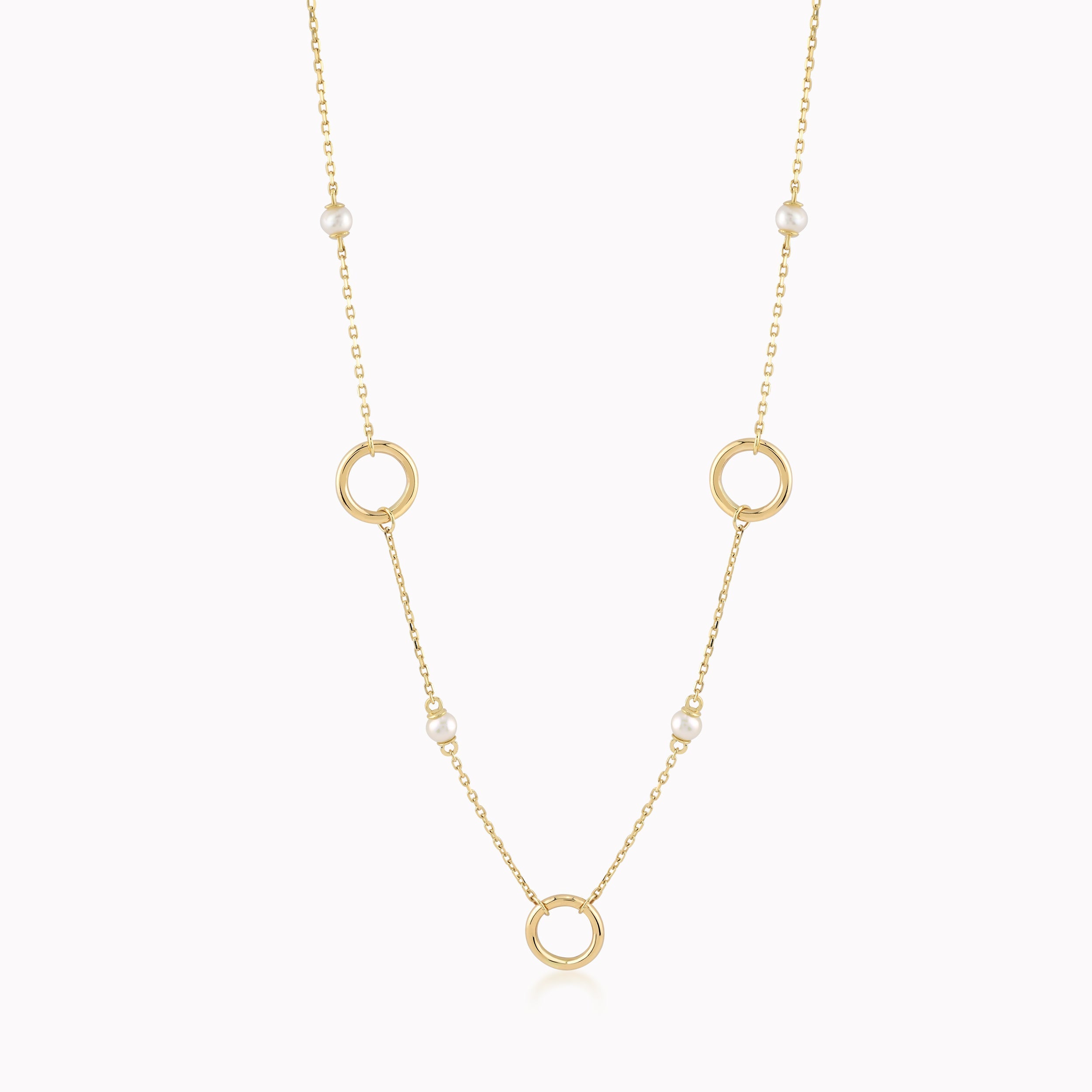 Colier Aur Galben 14K Cu Perla De Cultura Si Cercuri 4.27gr