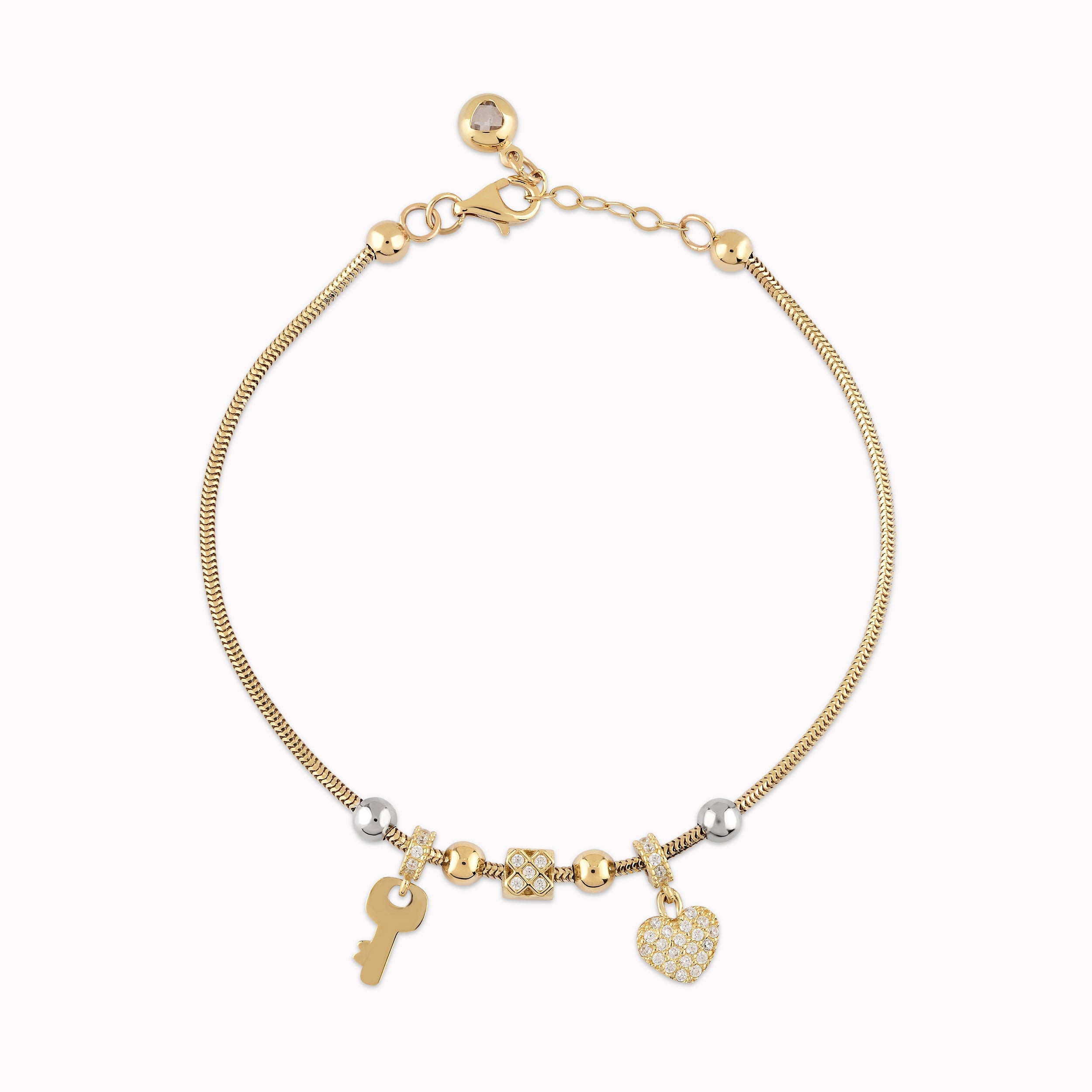Bratara Aur Galben 14K cu Zirconiu Alb Inima si Cheita 4.28gr