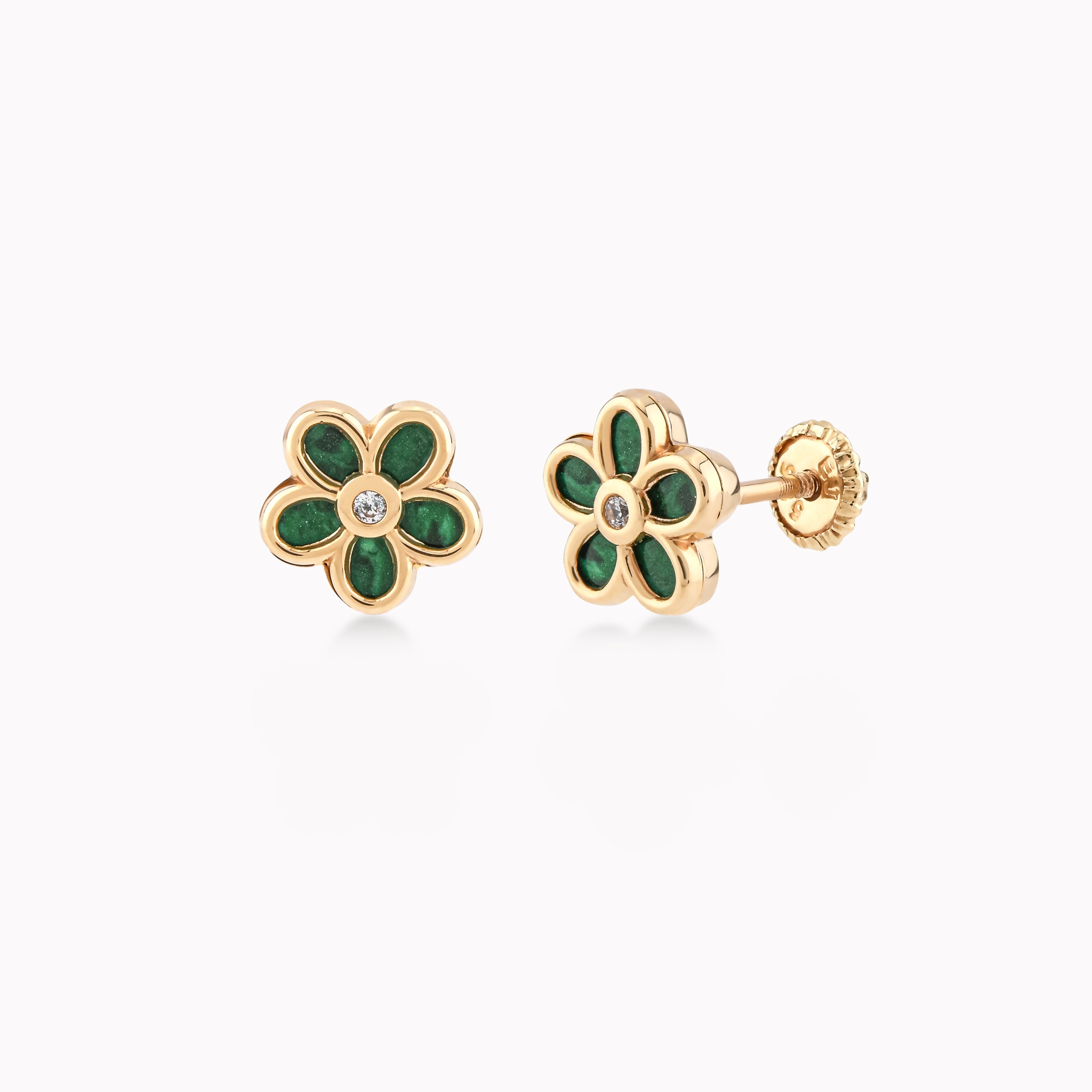 Cercei Aur Galben 14k Cu Email, Floare, Protectie 0.46gr