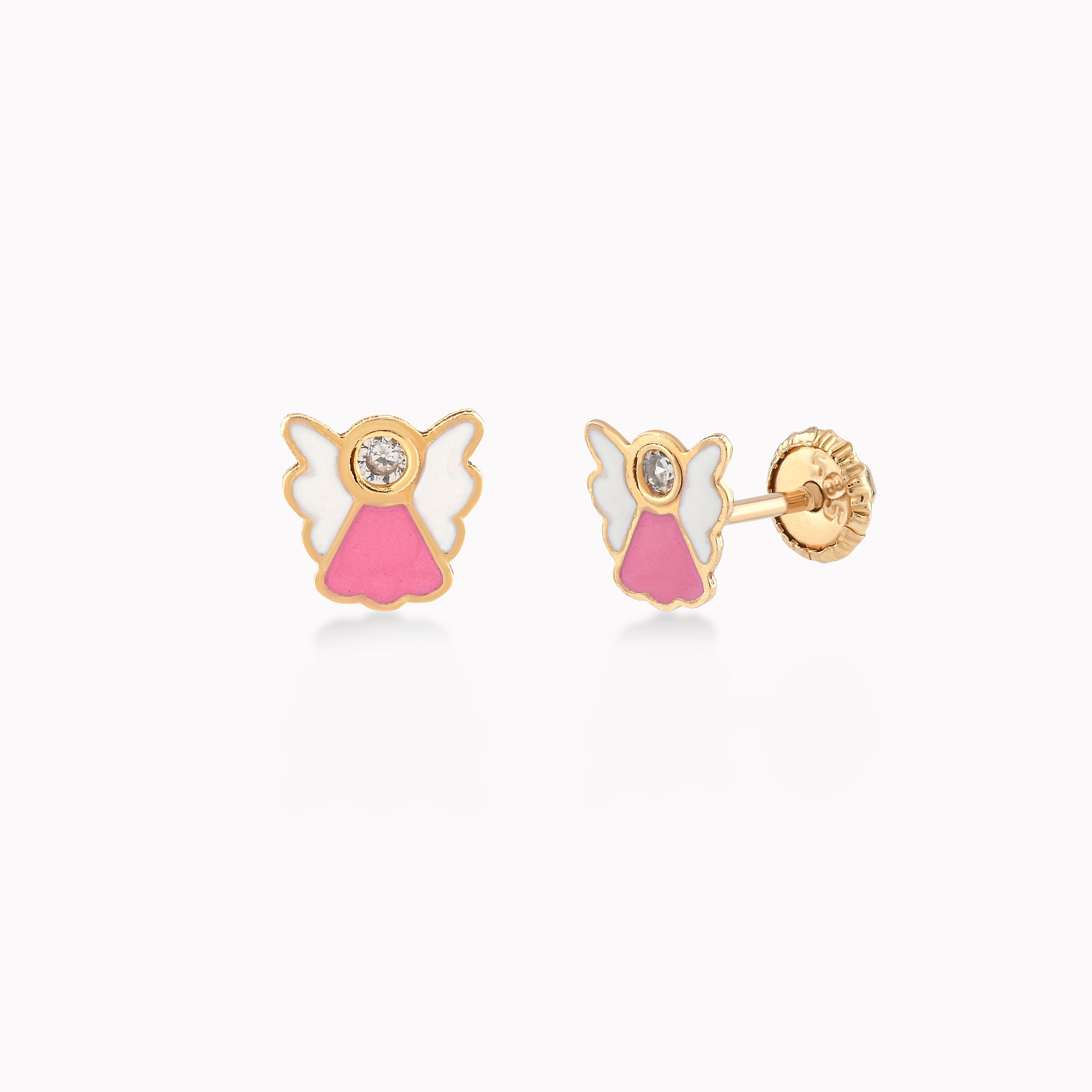 Cercei Aur Galben 14k Cu Email, Ingeras, Protectie 0.30gr