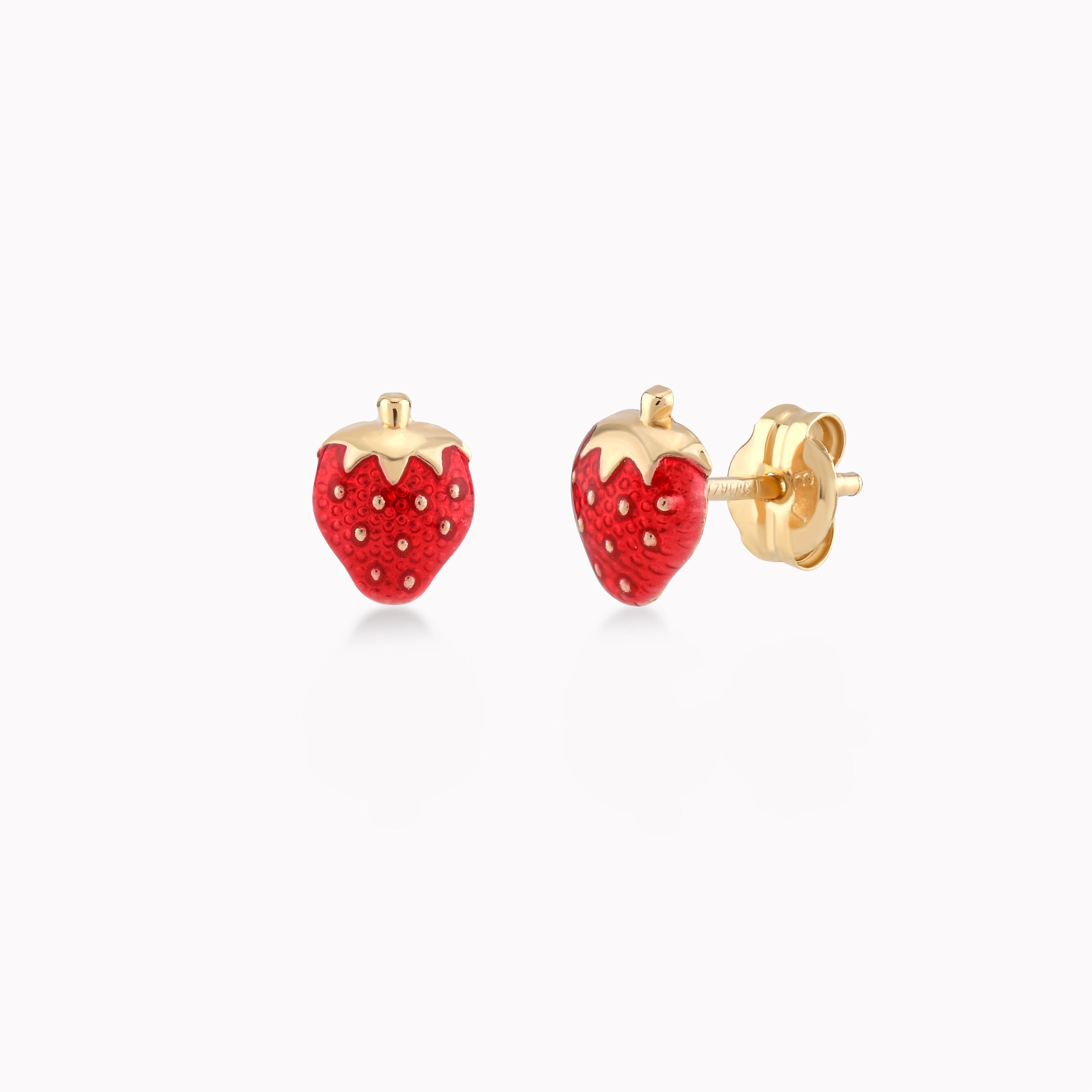 Cercei Aur Galben 14k Cu Email, Capsuni, cu Surub 0.30gr