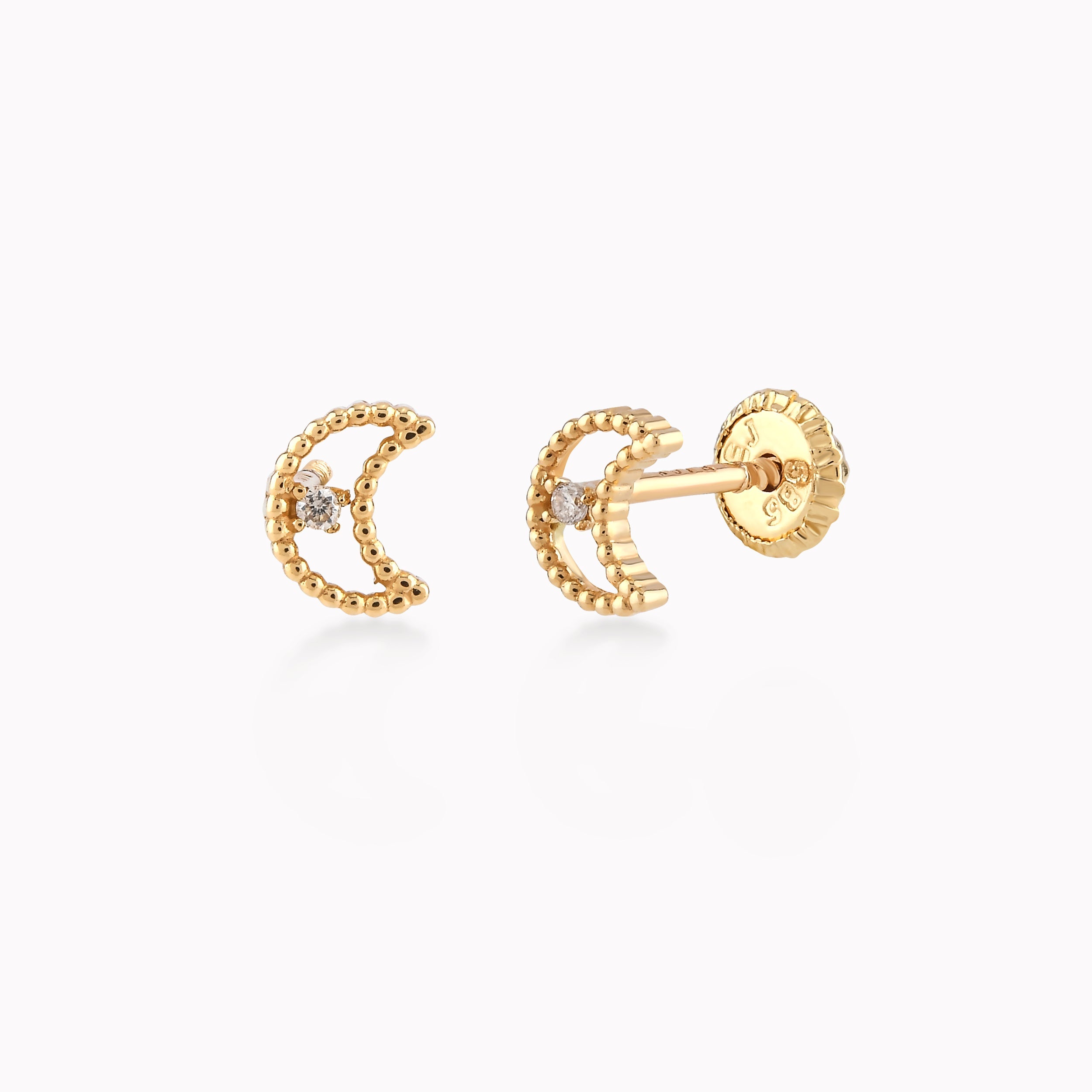 Cercei Aur Galben 14k Cu Diamant, Semiluna 0.32gr