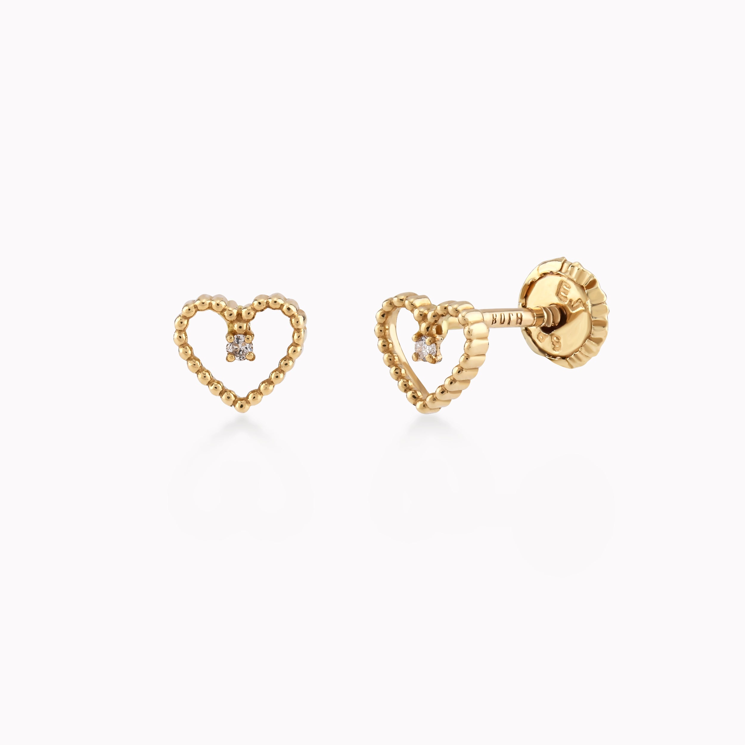 Cercei Aur Galben 14k Cu Diamant, Inima 0.28gr