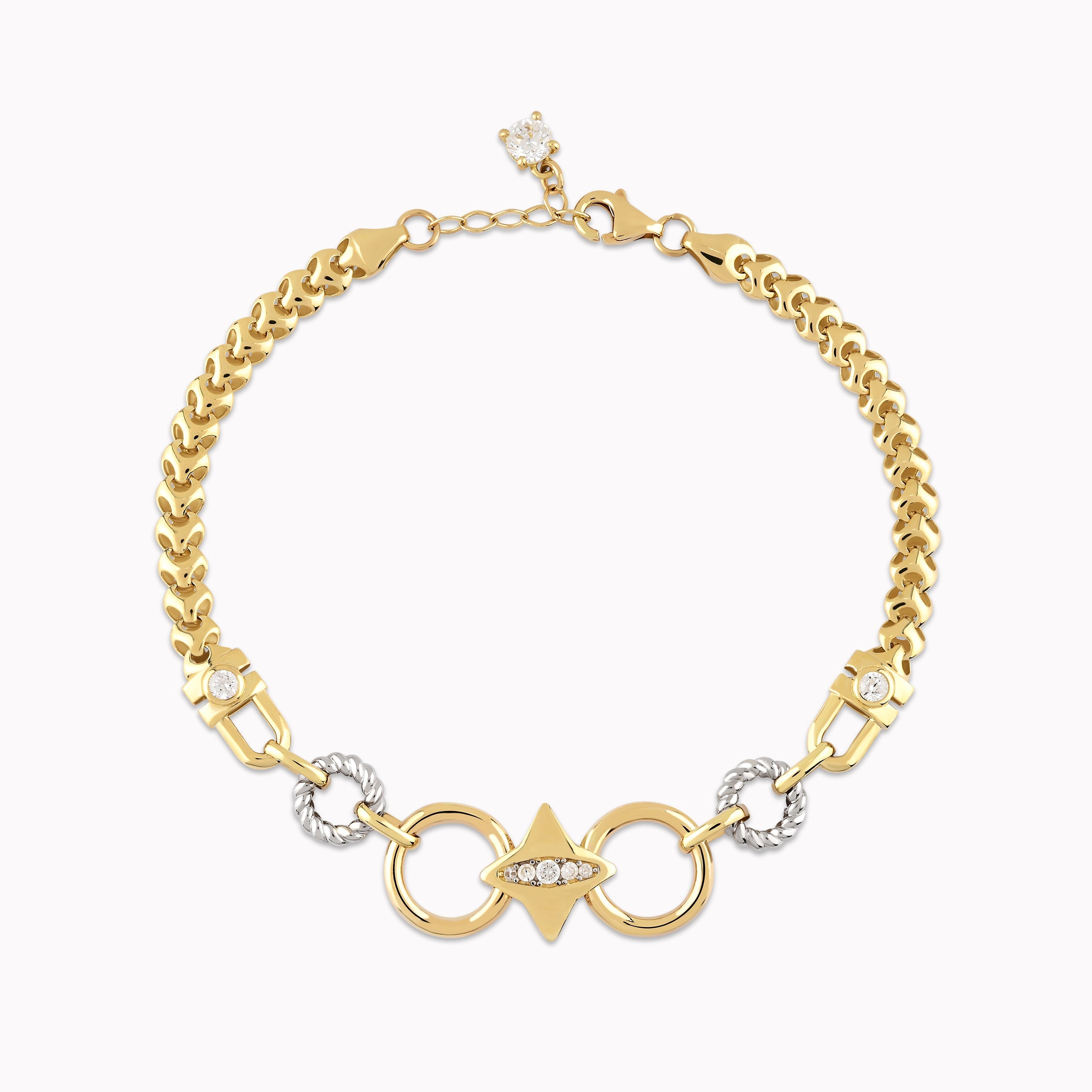 Bratara Aur Galben 14K cu Zirconiu Alb Stea si Cercuri Aur Alb 6.17gr