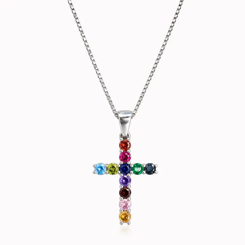Lant cu Pandant din Aur Alb 14K cu Zirconiu Multicolor 3.63gr