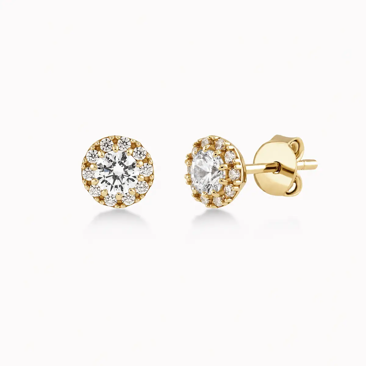 Cercei Aur Galben 14K Cu Zirconiu Alb, Solitar Cu Anturaj 0.89gr