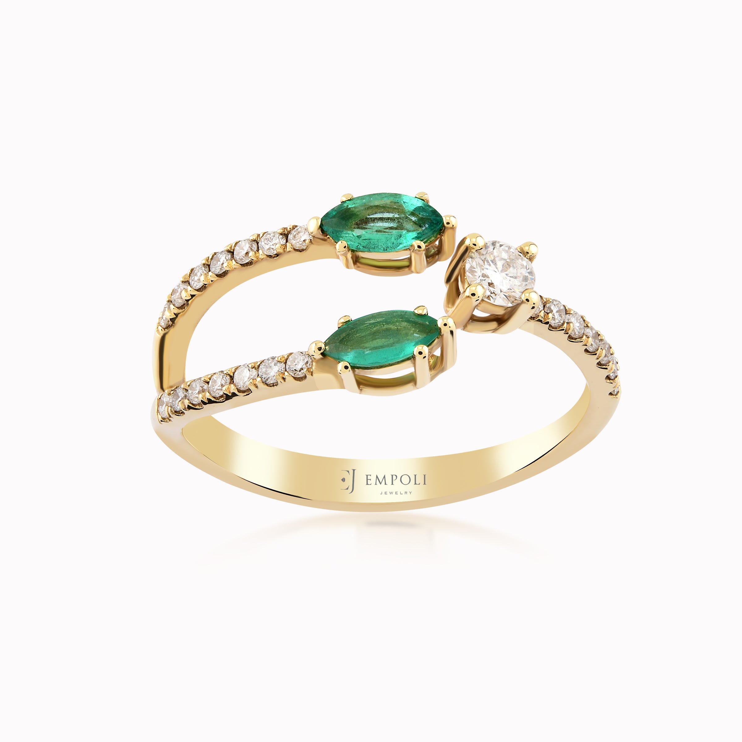 Inel Aur Galben 14K Cu Diamante Si Smaralde 0.25ct